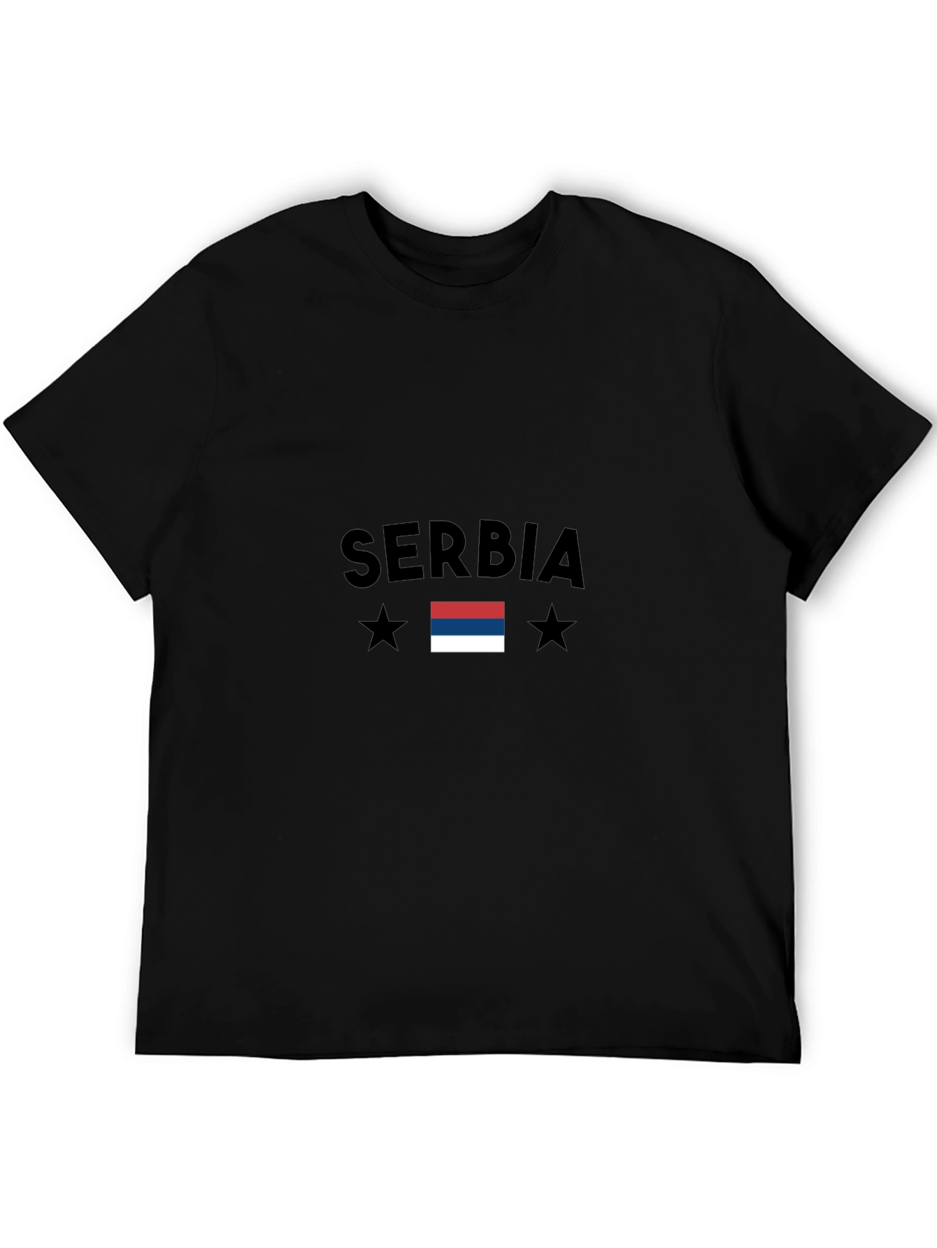 Serbia Flag Graphic Tee - Black Cotton Casual Shirt