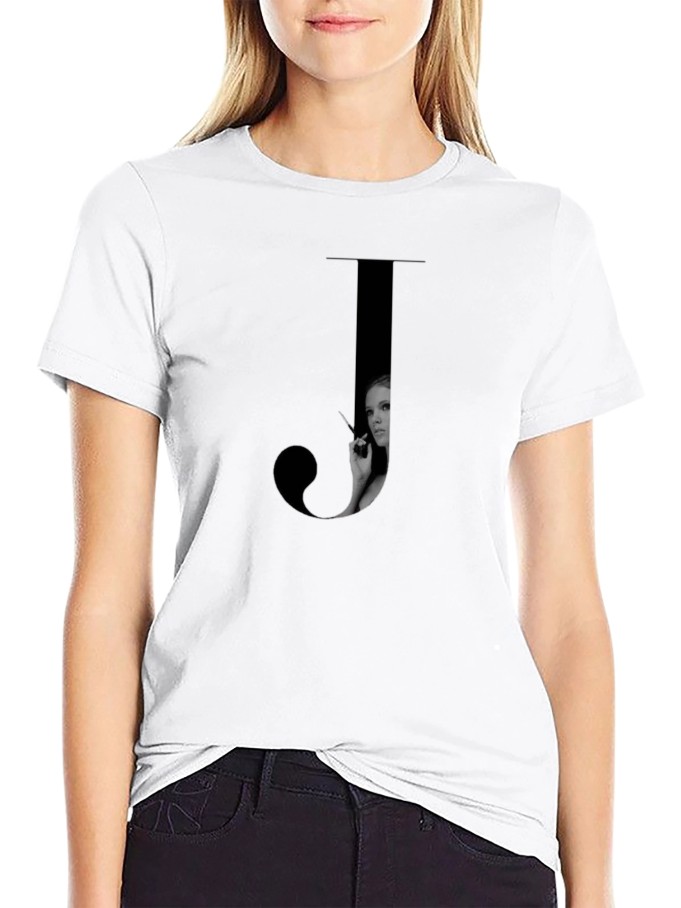 Letter J Black T-Shirt - Stylish Graphic Tee