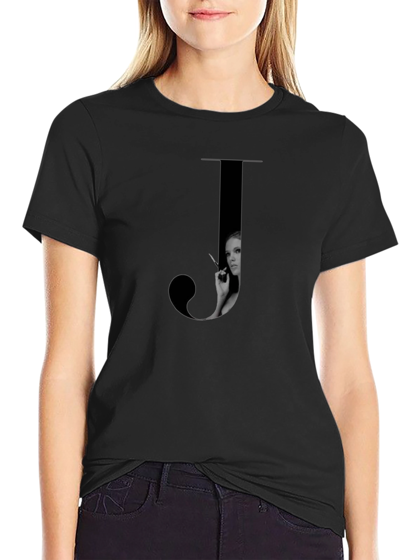 Letter J Black T-Shirt - Stylish Graphic Tee