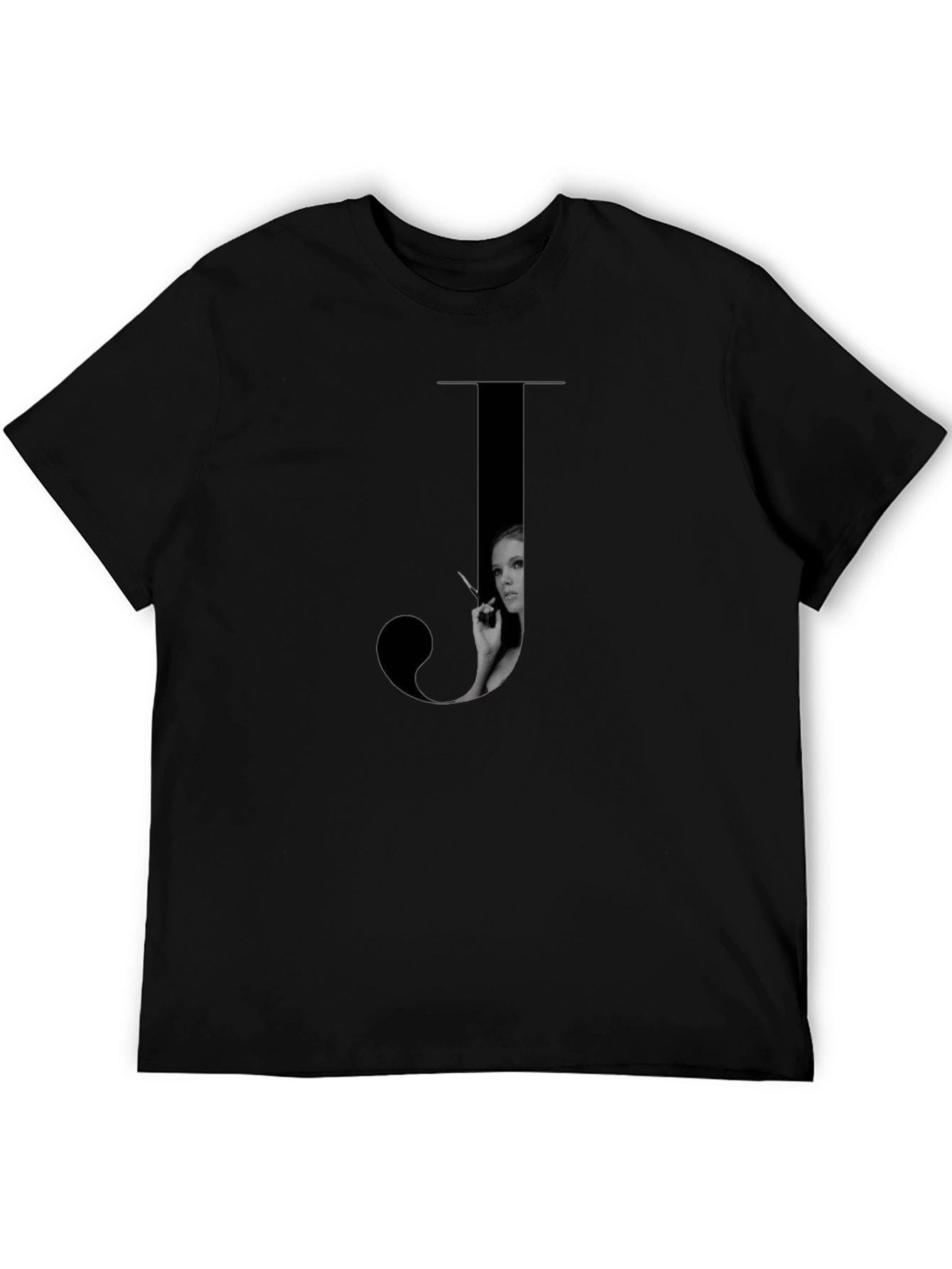 Letter J Black T-Shirt - Stylish Graphic Tee