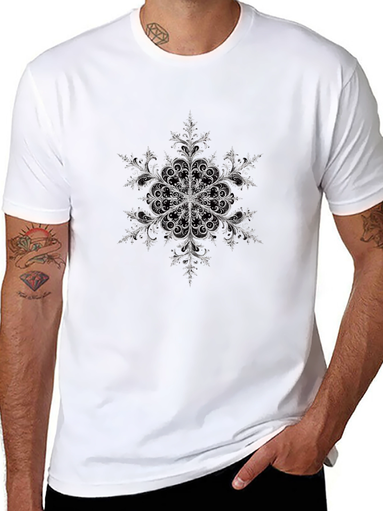 Snowflake Graphic Print Black T-Shirt