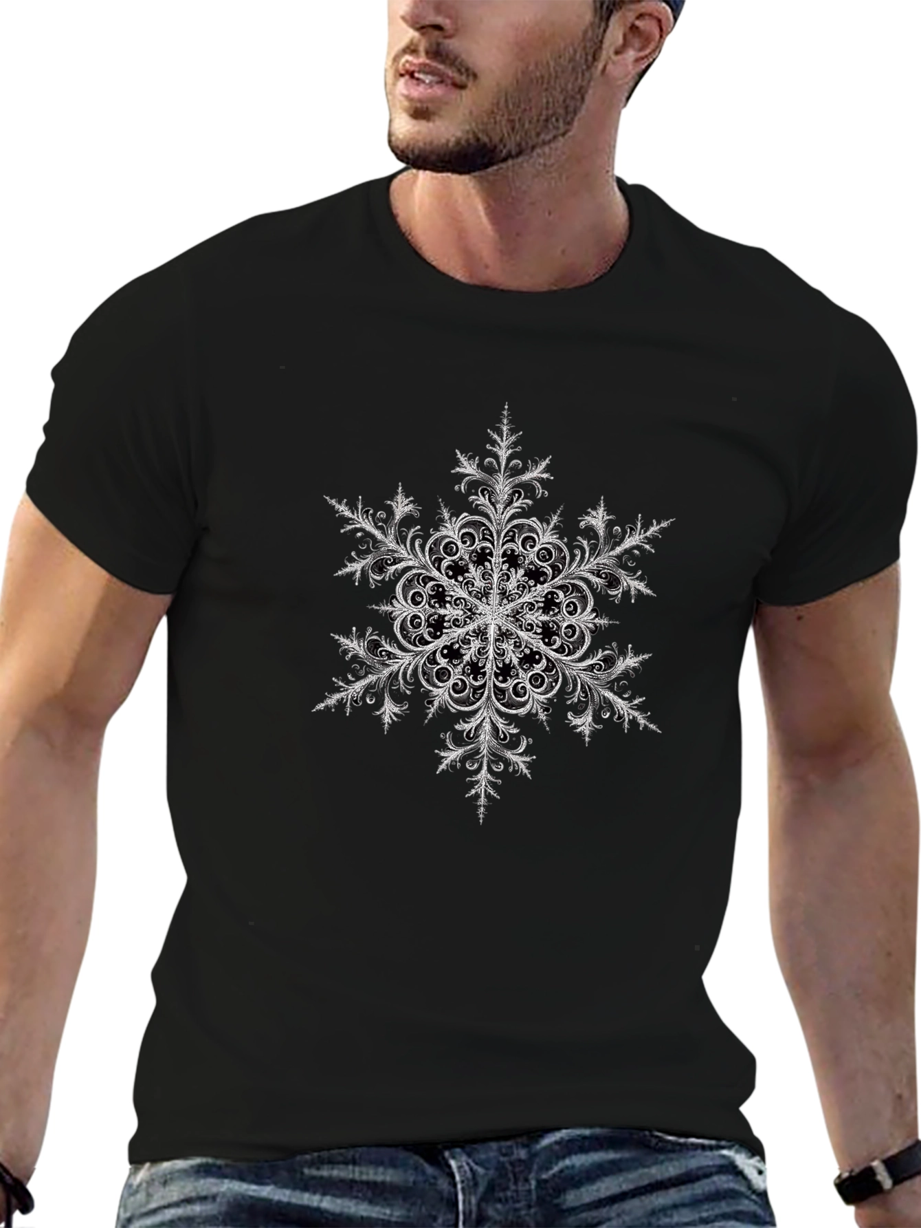 Snowflake Graphic Print Black T-Shirt