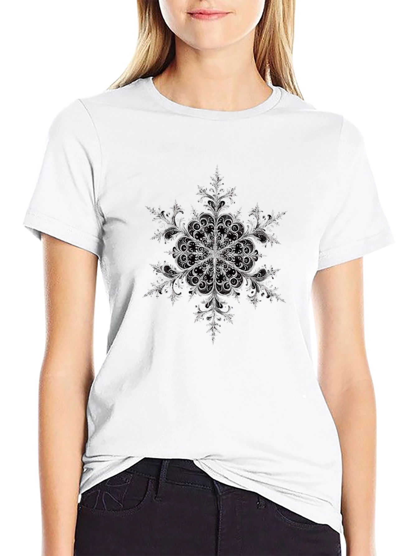 Snowflake Graphic Print Black T-Shirt