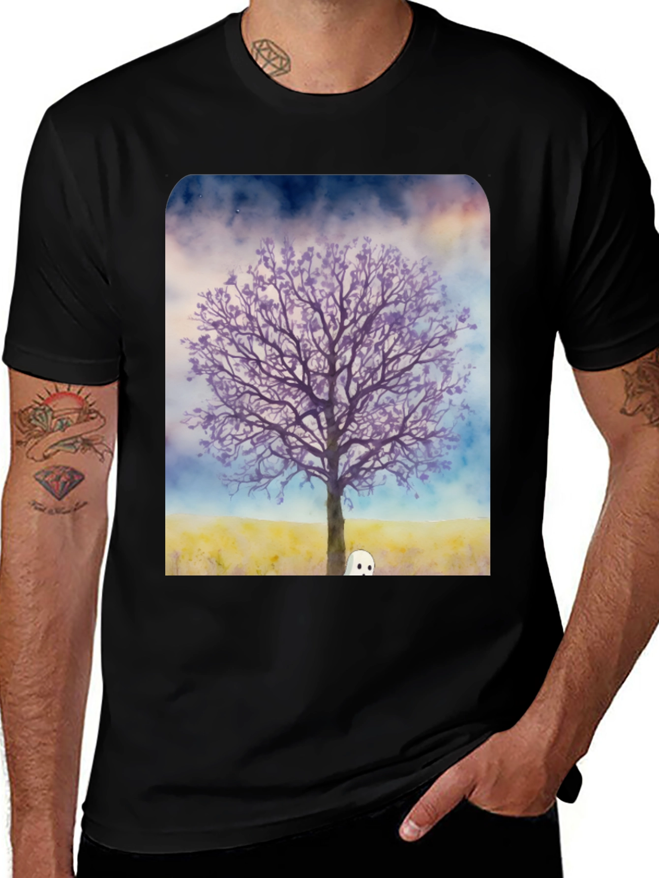 Ghostly Tree Graphic Tee - Mens Black T-Shirt
