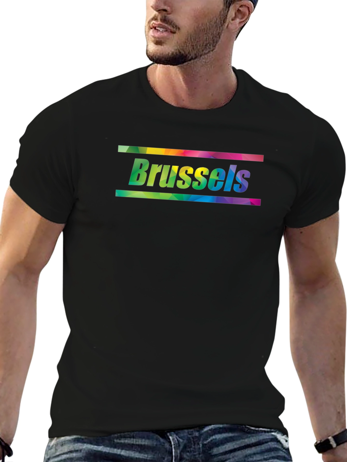Brussels Pride T-Shirt - Rainbow Text Black Tee