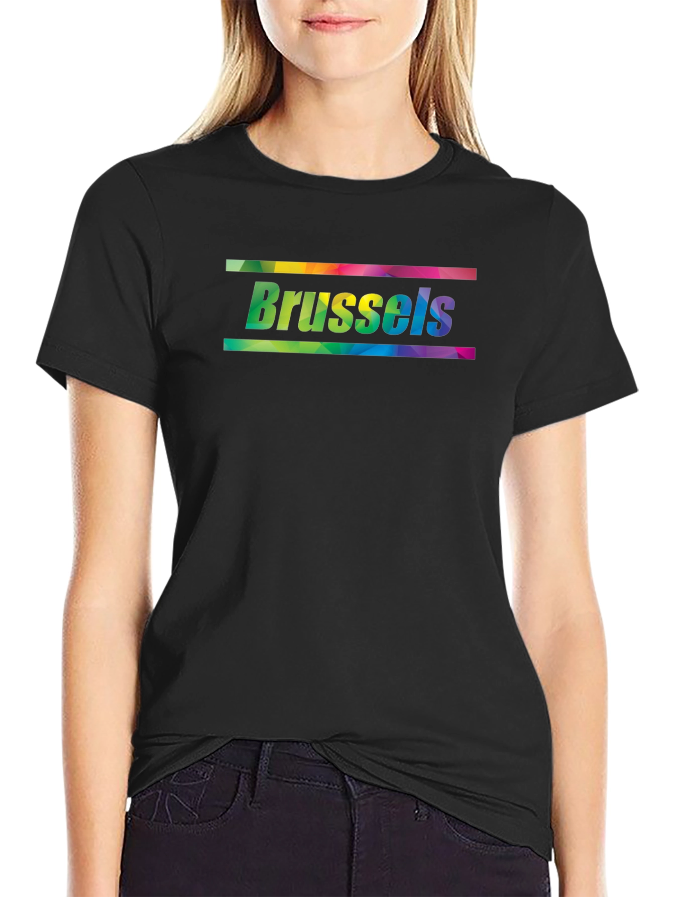Brussels Pride T-Shirt - Rainbow Text Black Tee