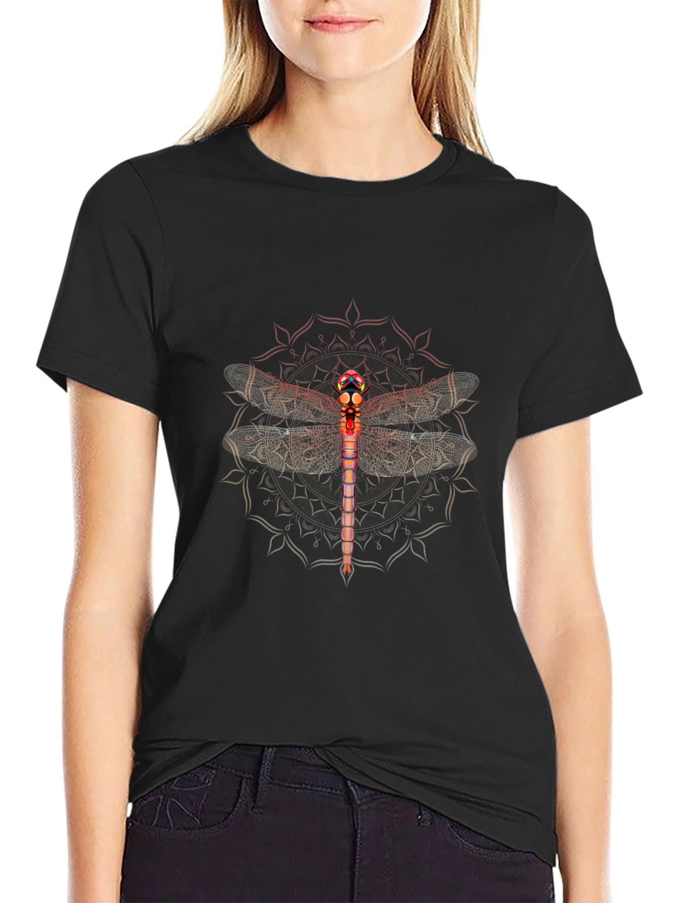 Dragonfly Mandala Graphic Tee - Mens Black T-Shirt