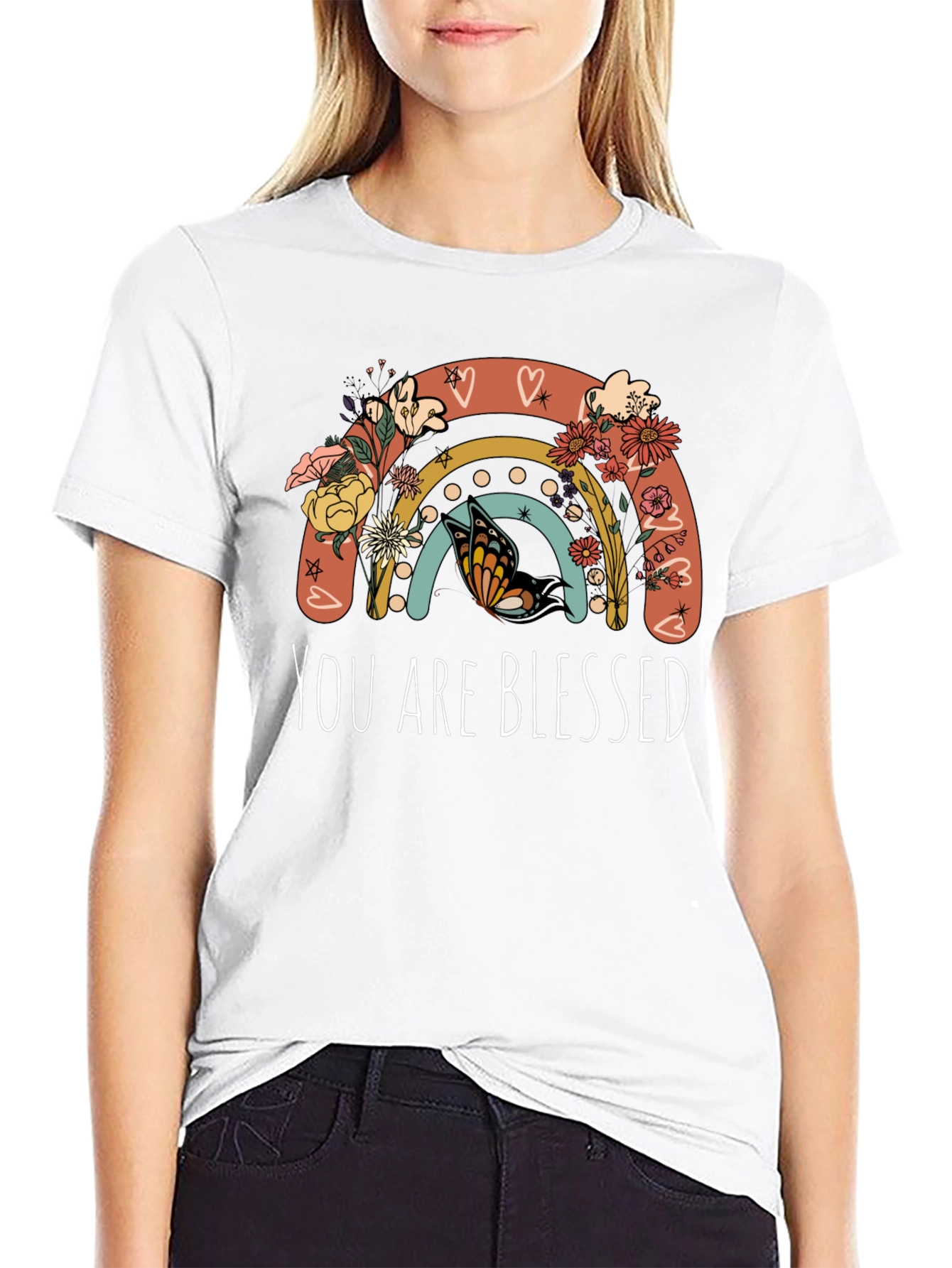 You Are Blessed Rainbow Butterfly Graphic Tee