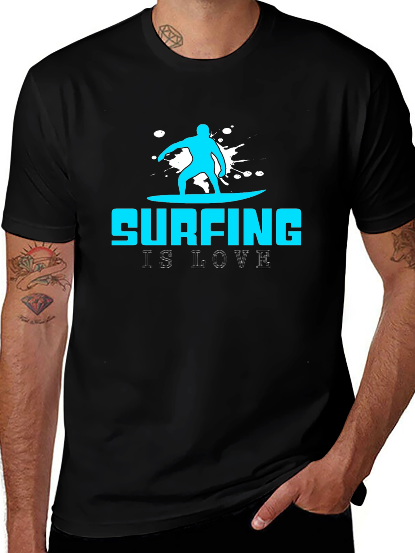 Surfing is Love Graphic Tee - Black