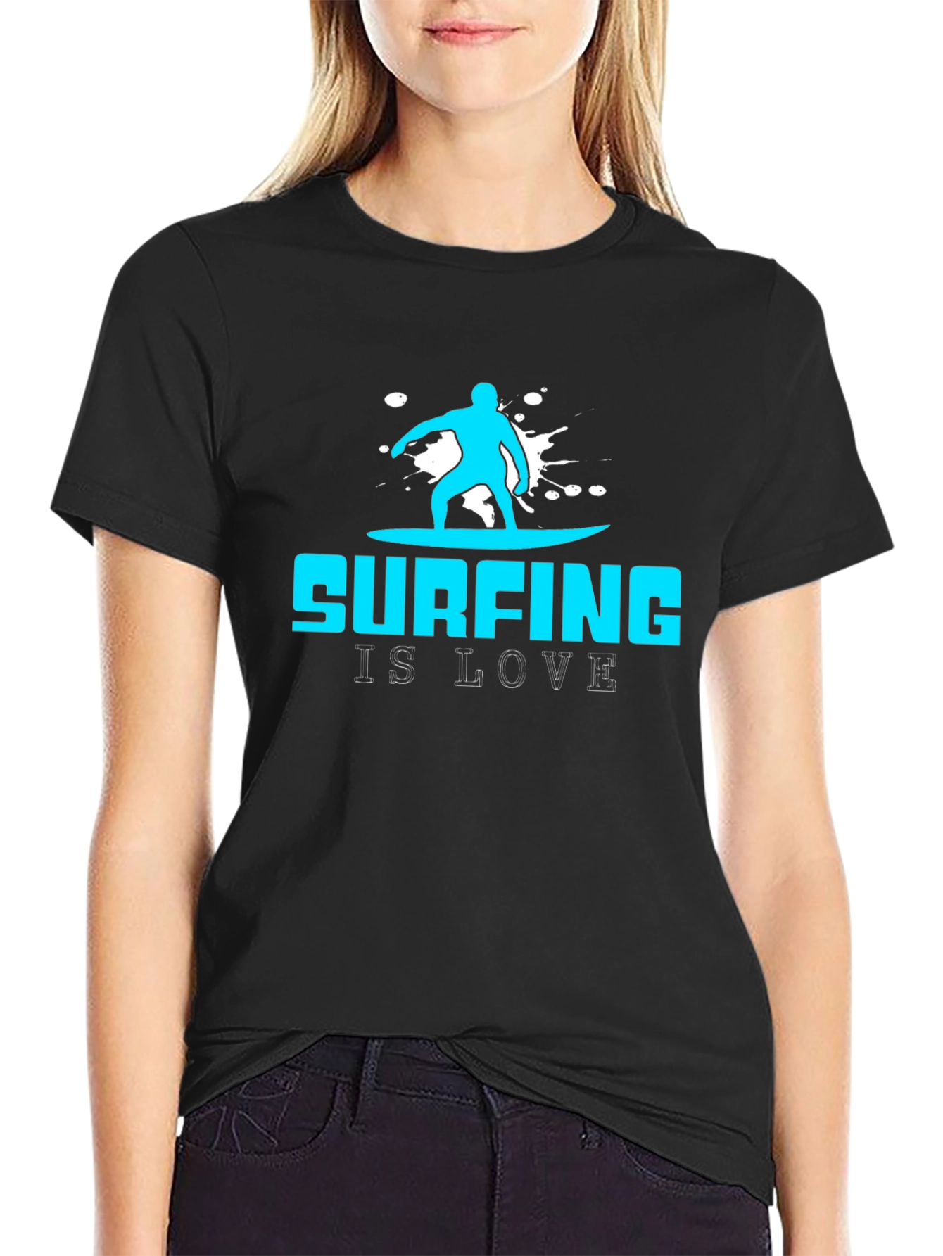 Surfing is Love Graphic Tee - Black