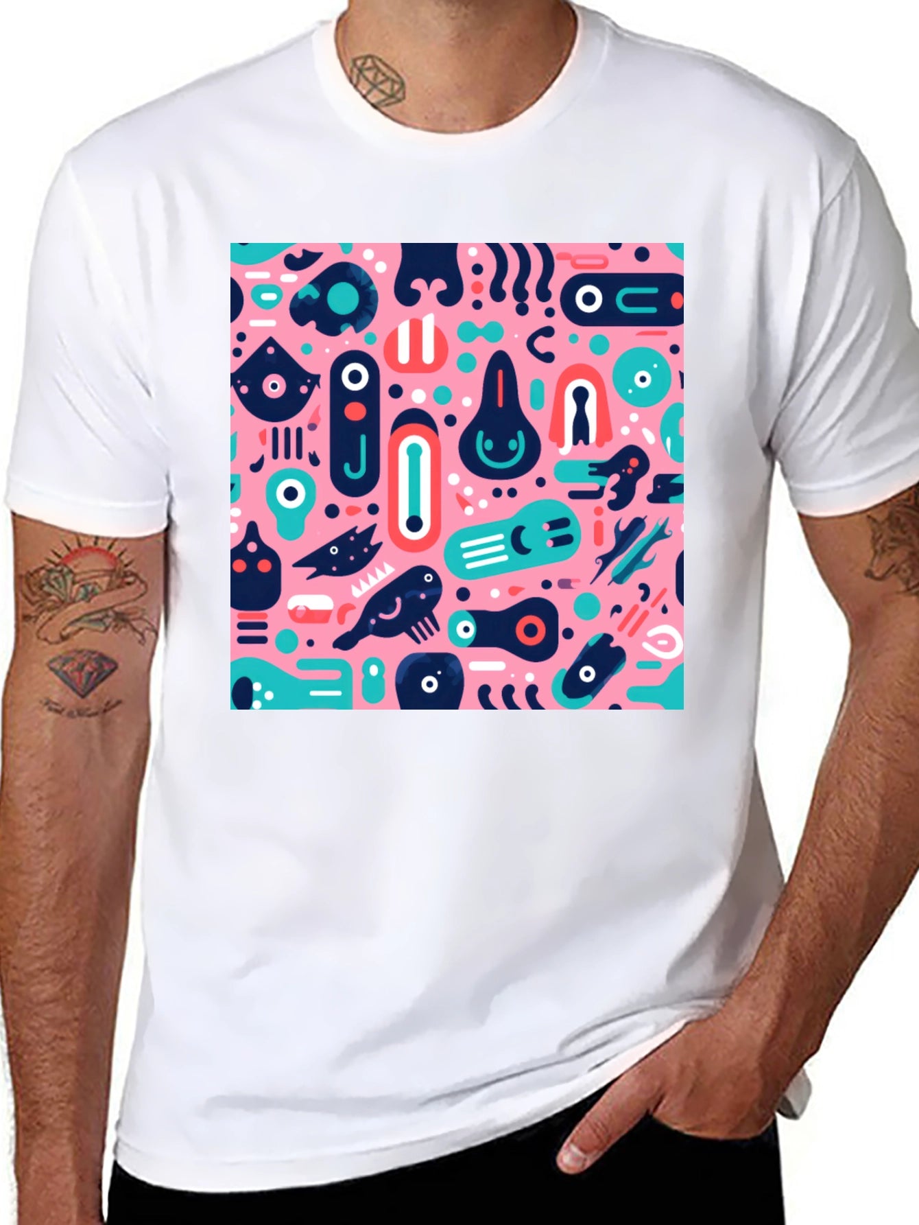 Abstract Pattern Black Crew Neck T-Shirt