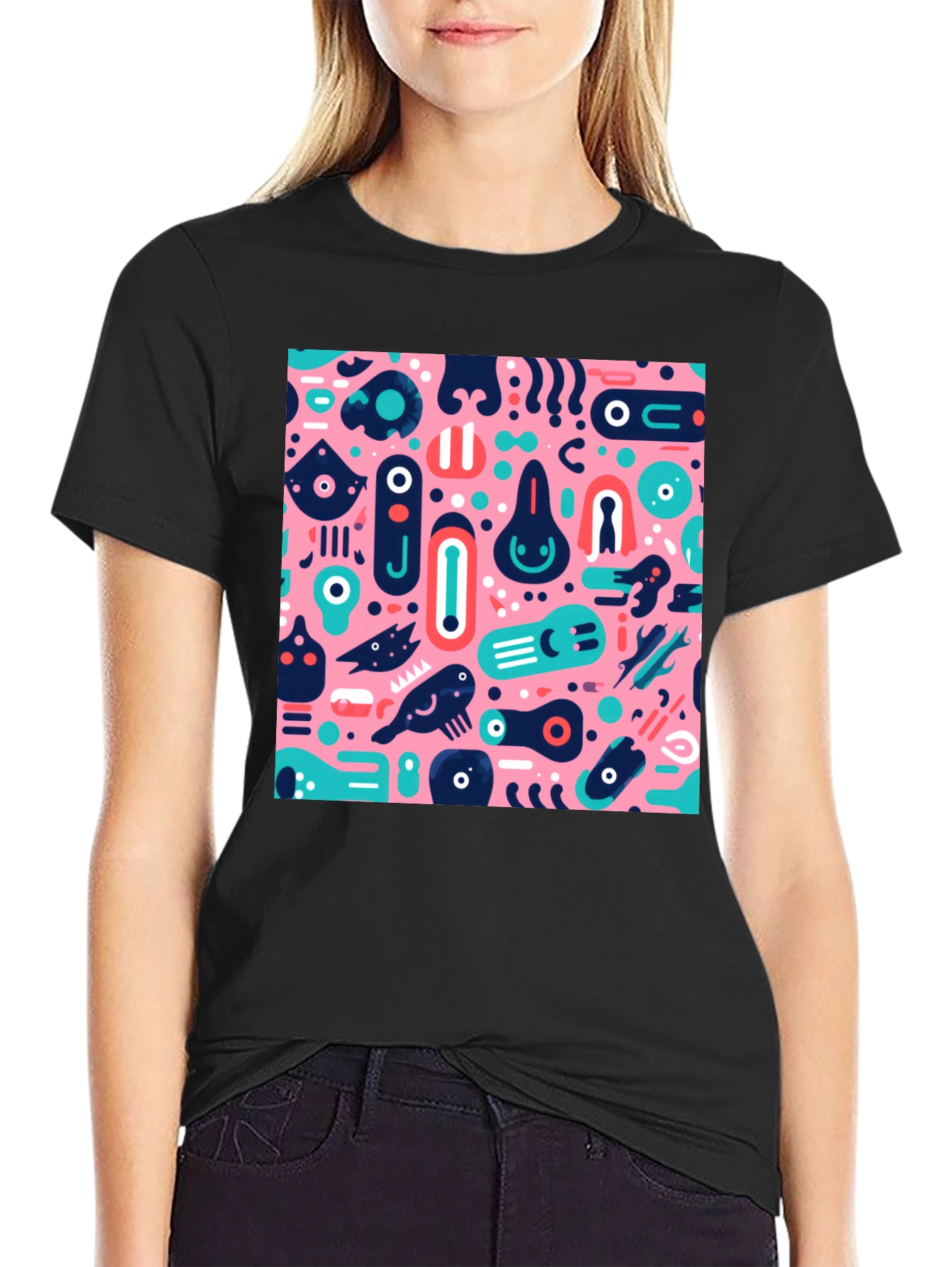 Abstract Pattern Black Crew Neck T-Shirt