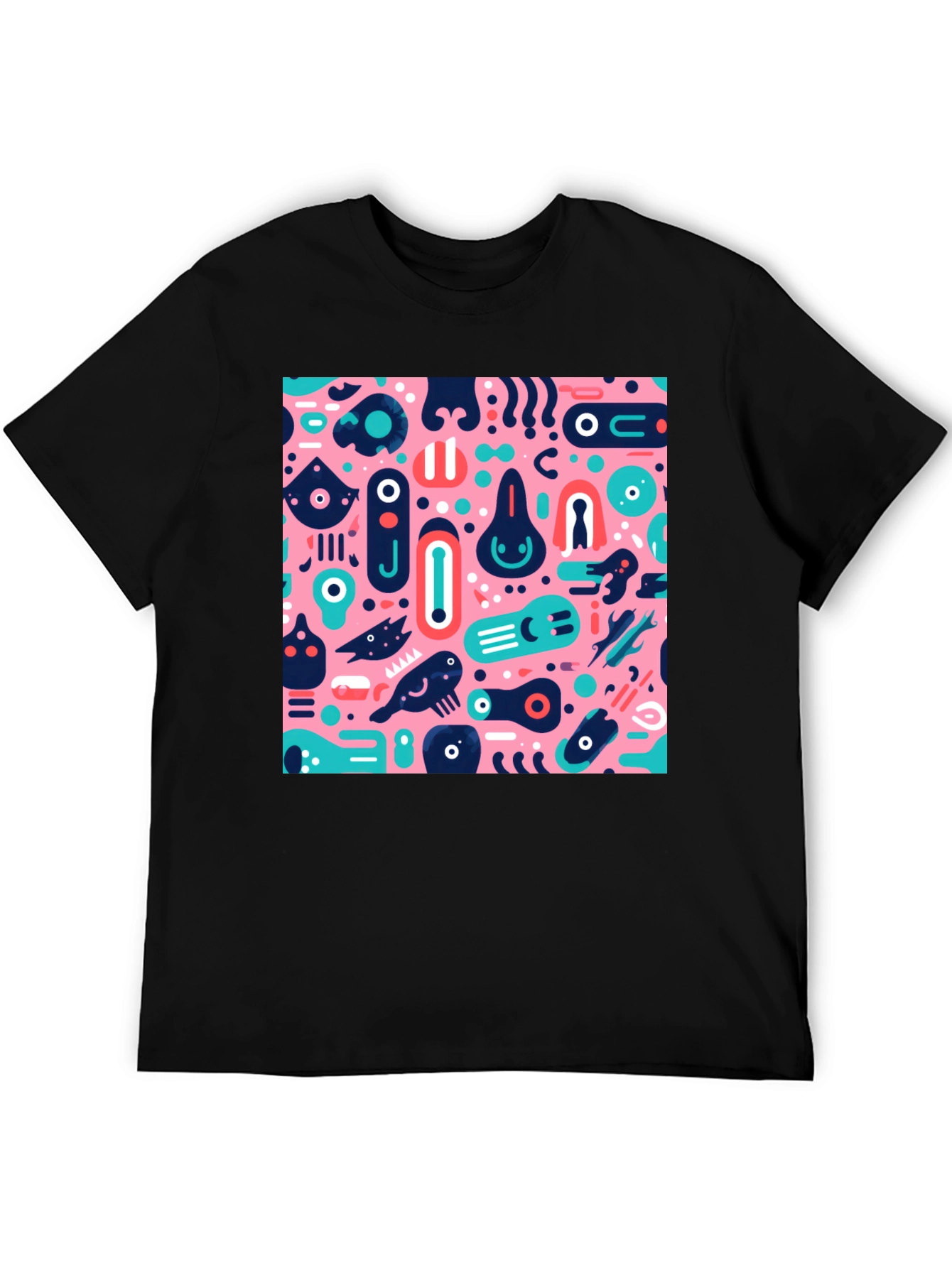 Abstract Pattern Black Crew Neck T-Shirt