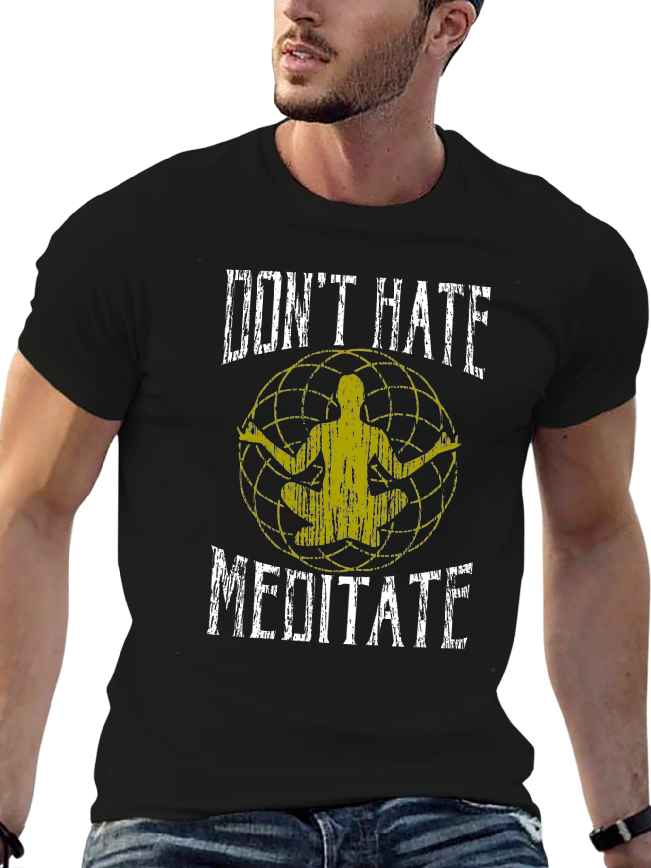 Dont Hate Meditate Black Graphic T-Shirt
