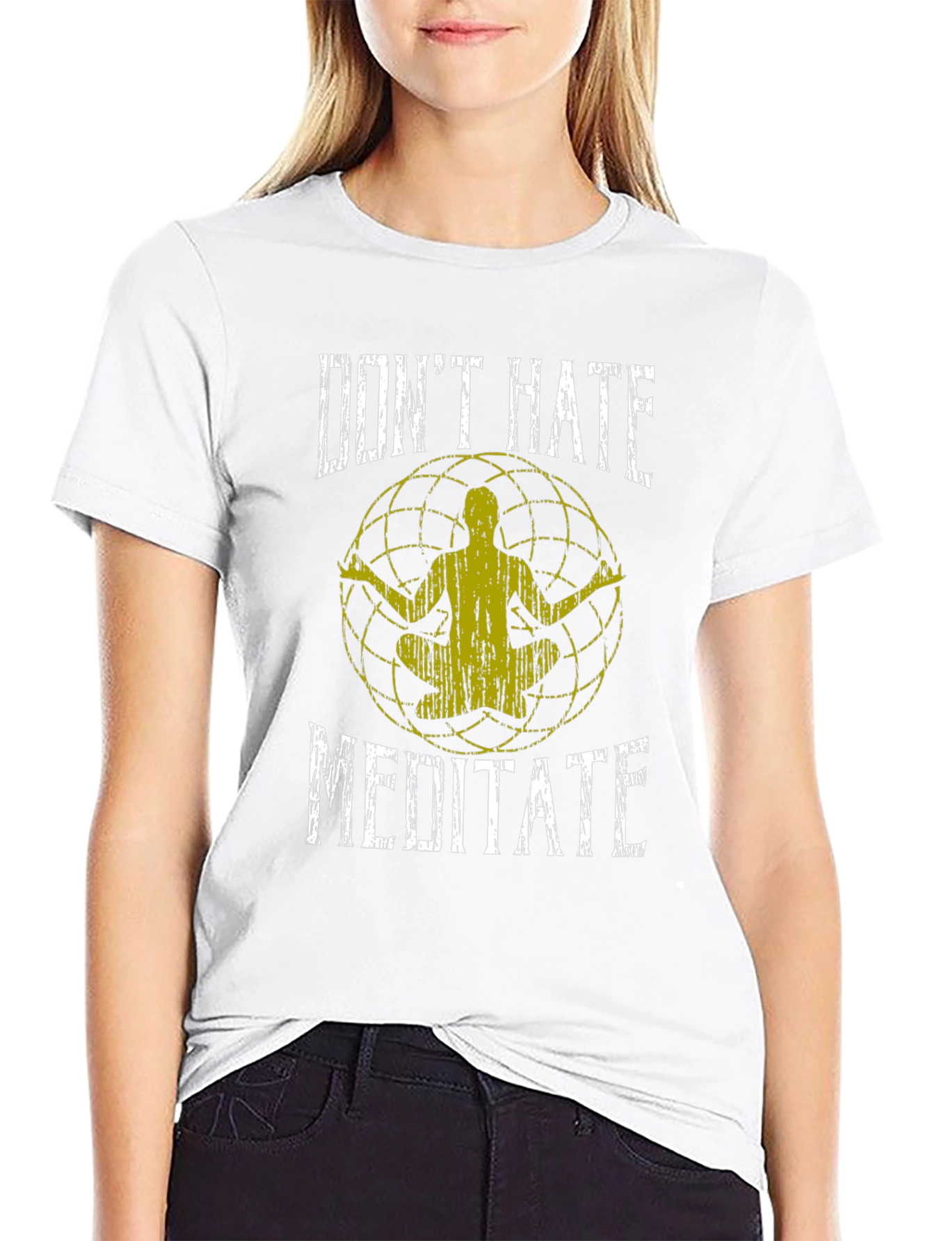 Dont Hate Meditate Black Graphic T-Shirt
