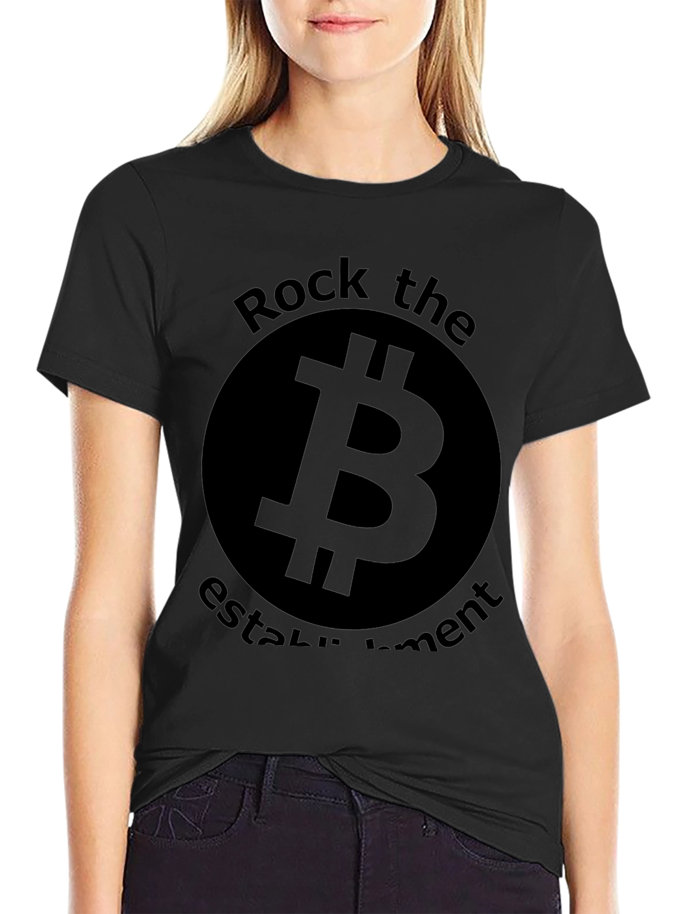 Bitcoin Rock the Establishment Black T-Shirt