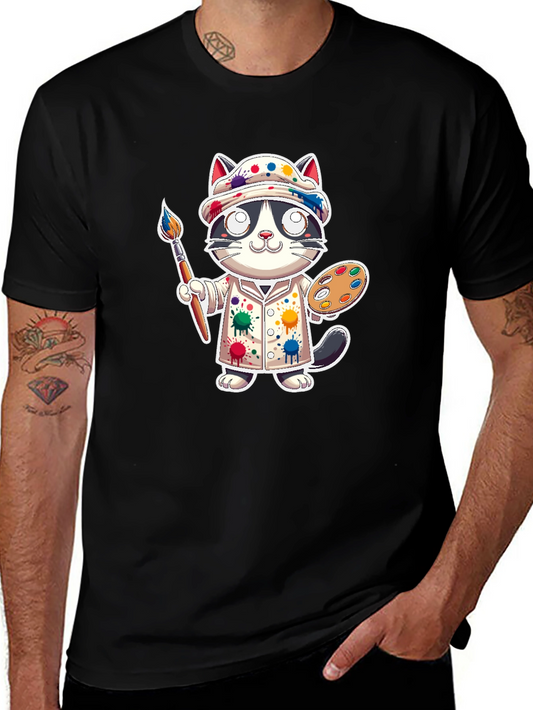Cat Artist Graphic Tee - Painter Kitten T-Shirt