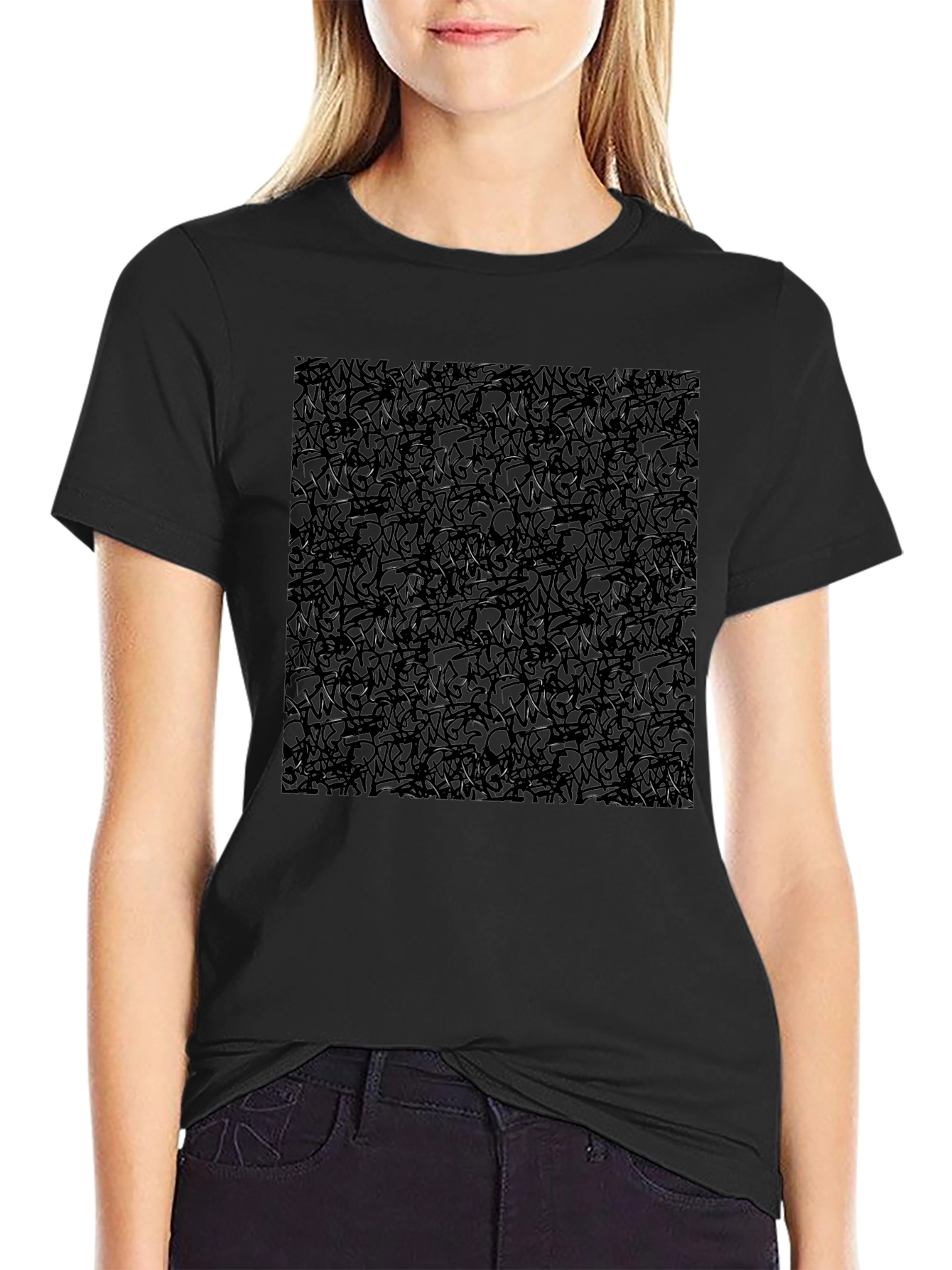 Abstract Graffiti Graphic Print Mens Black Tee