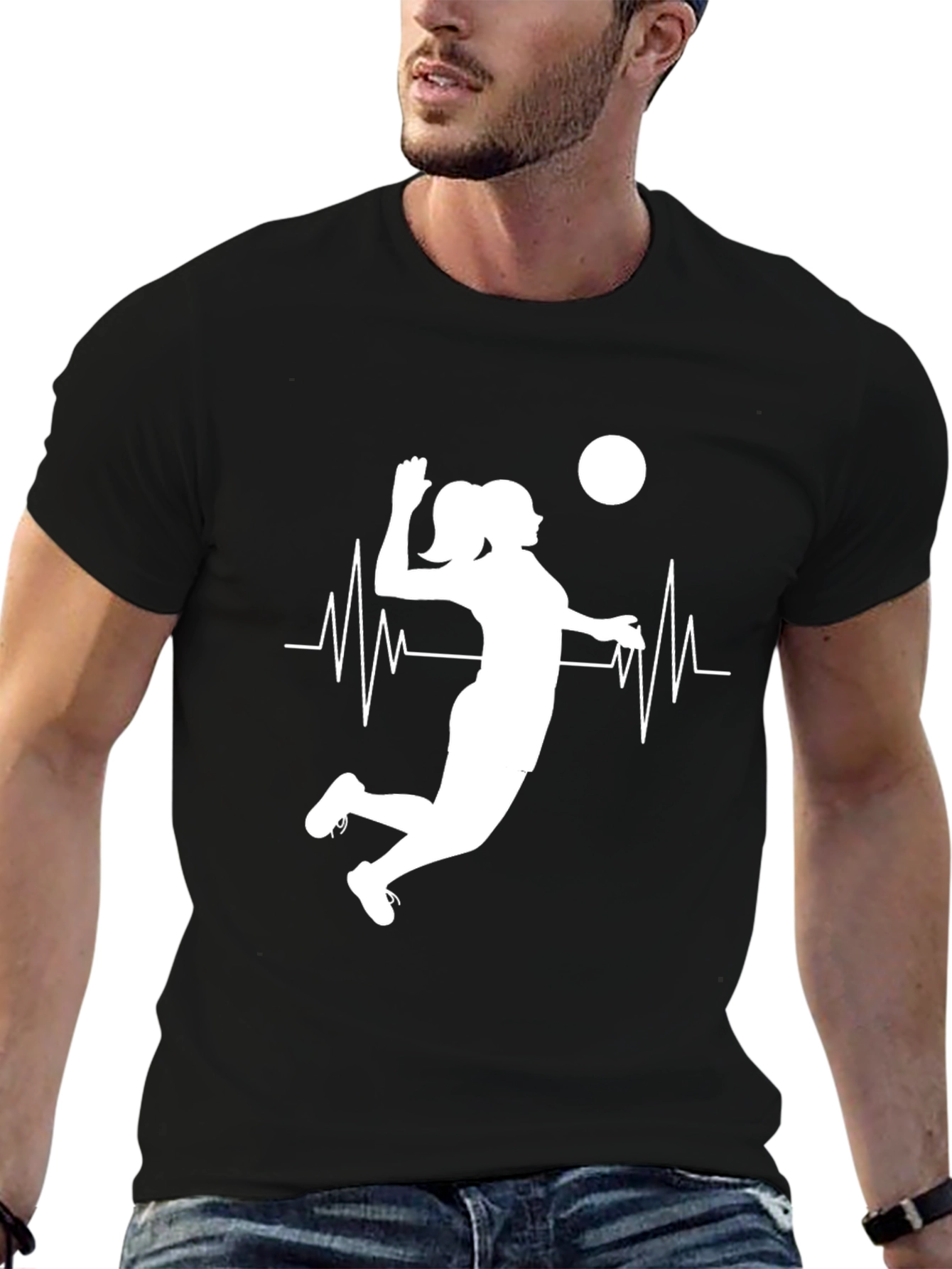 Volleyball Heartbeat Graphic Tee - Black