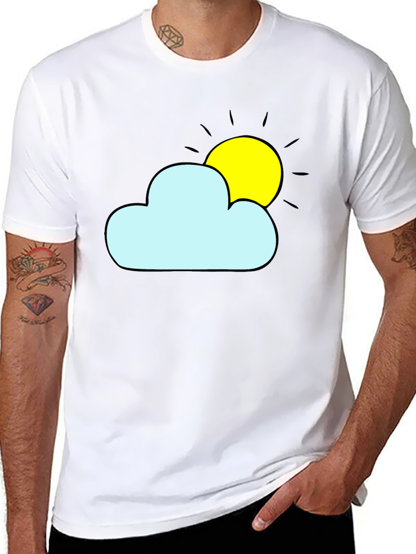 Cloud & Sun Graphic Tee - Black Cotton Shirt