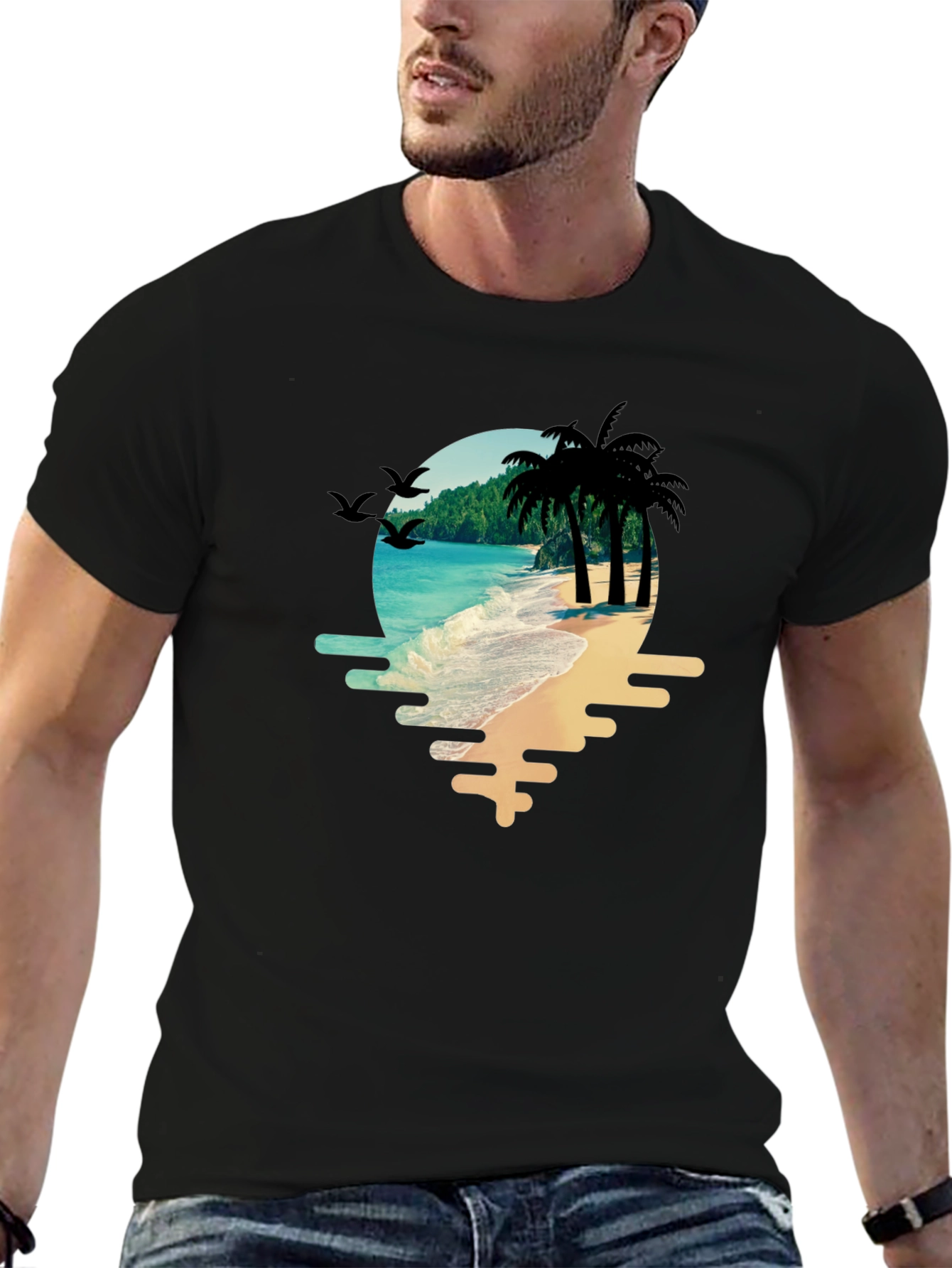 Tropical Beach T-Shirt: Palm Trees & Ocean View