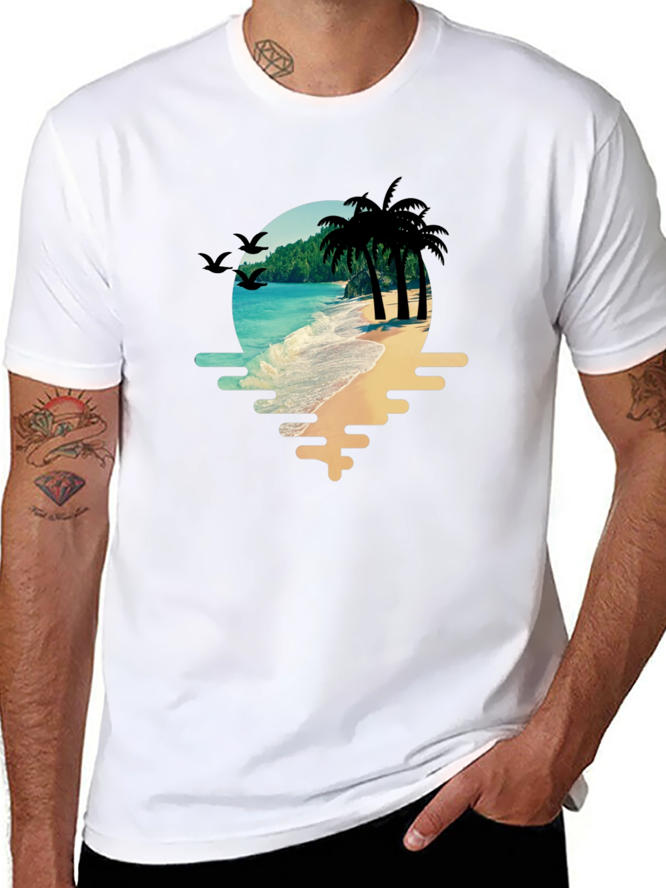 Tropical Beach T-Shirt: Palm Trees & Ocean View