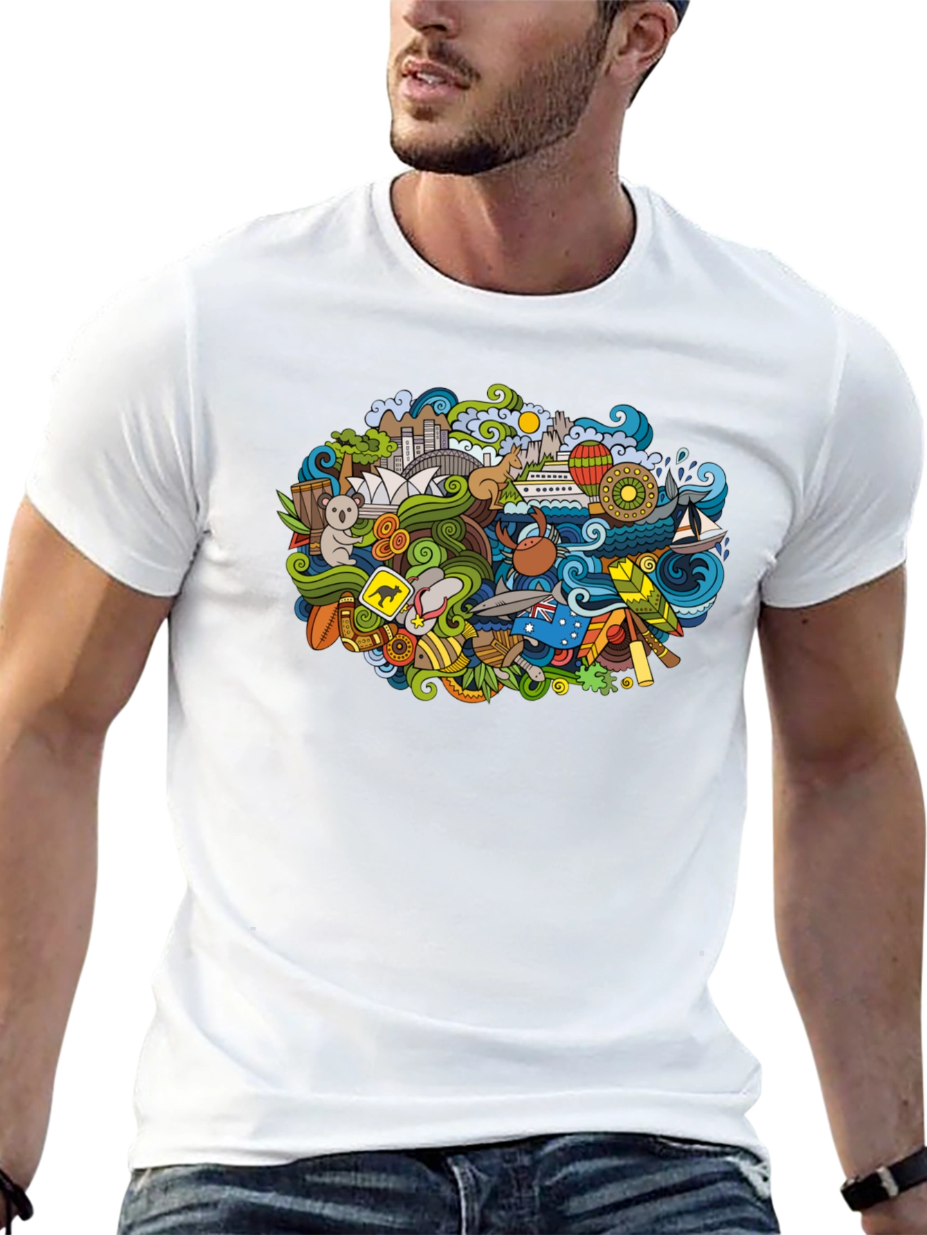 Australia Doodle Art Black T-Shirt