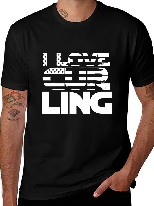 I Love Curling T-Shirt - USA Flag Patriotic Tee