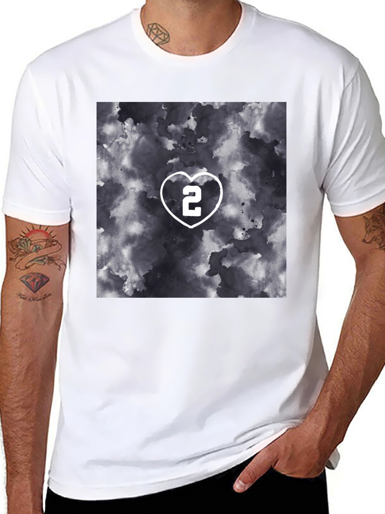 Heart Number 2 Graphic T-Shirt - Stylish Black Tee