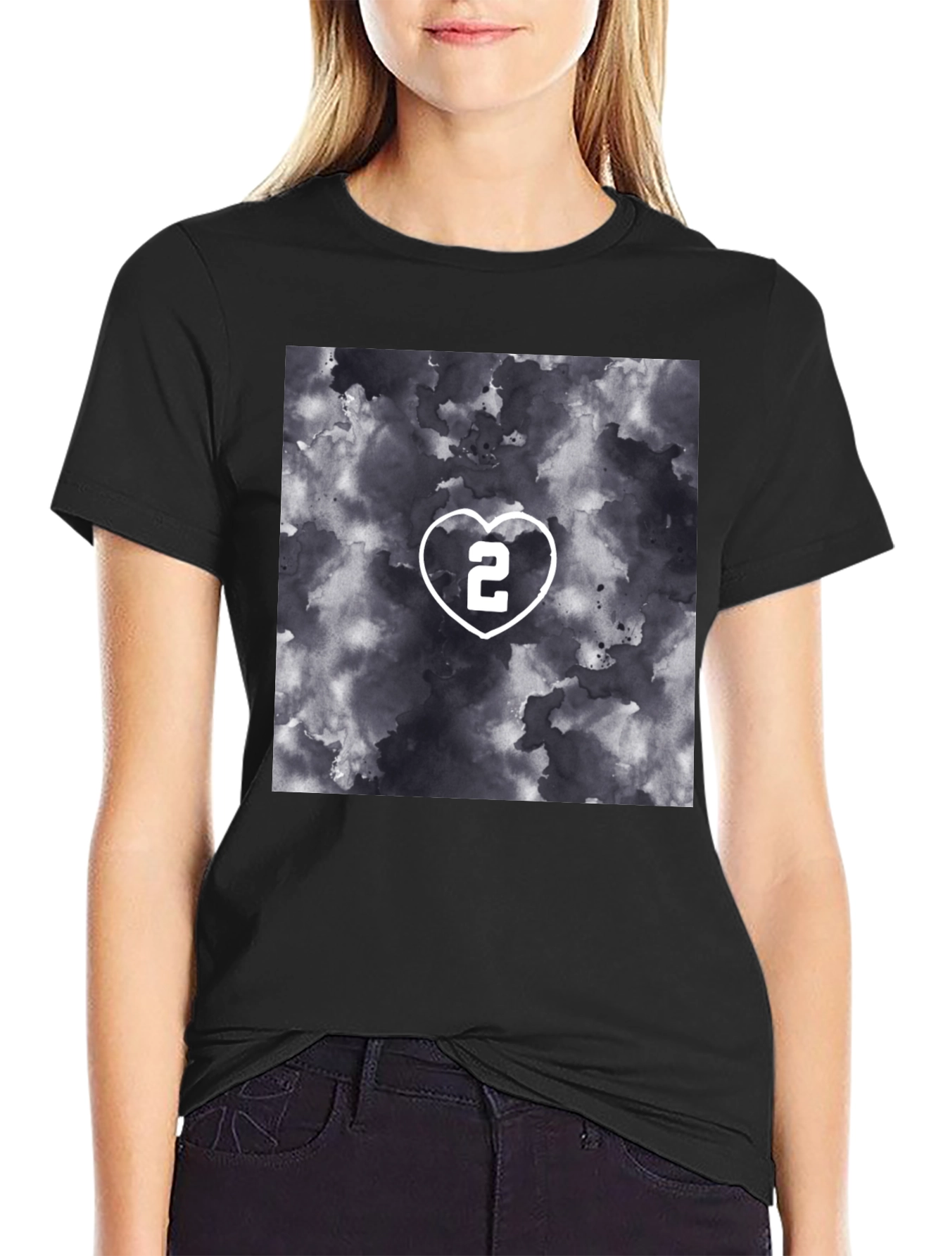 Heart Number 2 Graphic T-Shirt - Stylish Black Tee