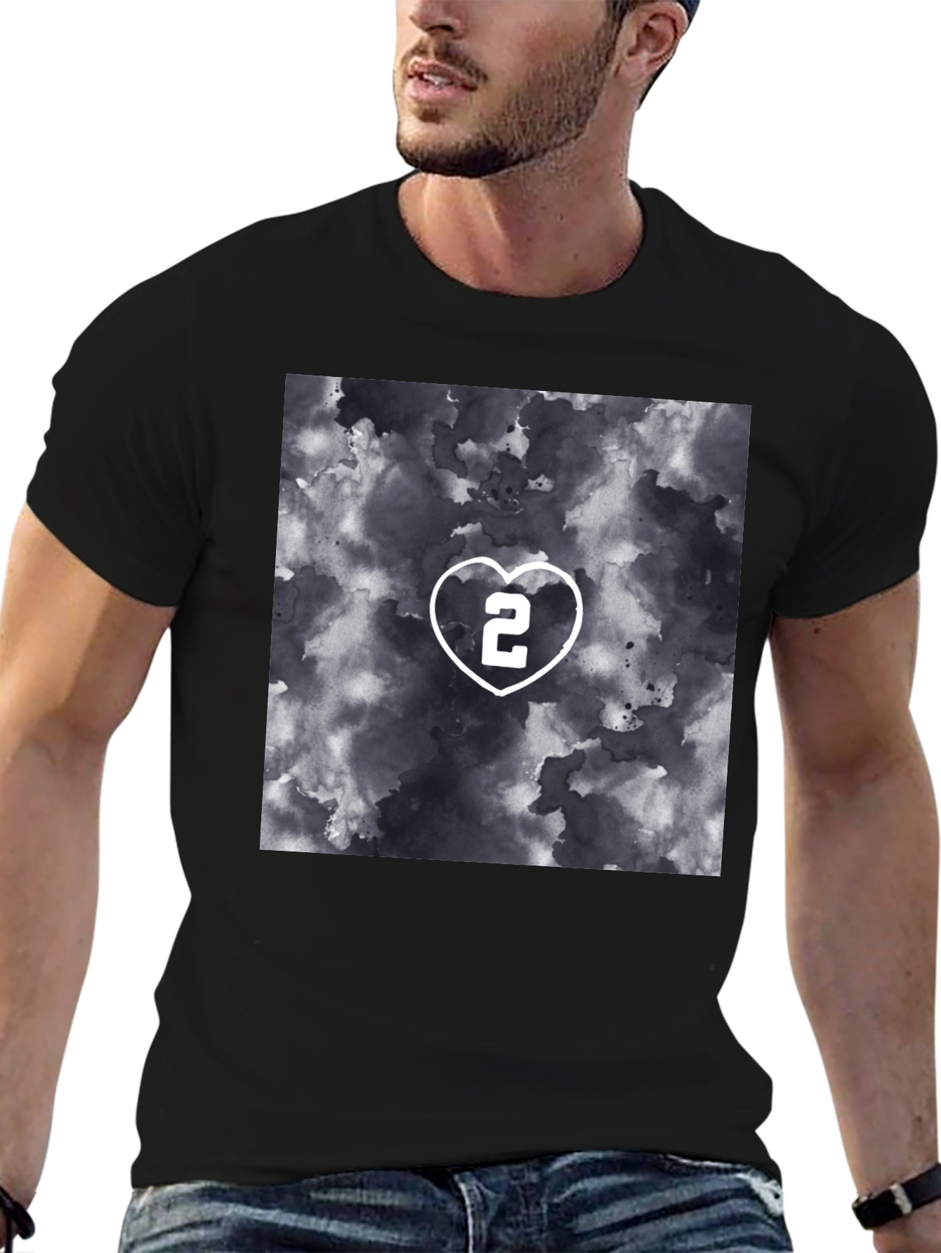 Heart Number 2 Graphic T-Shirt - Stylish Black Tee