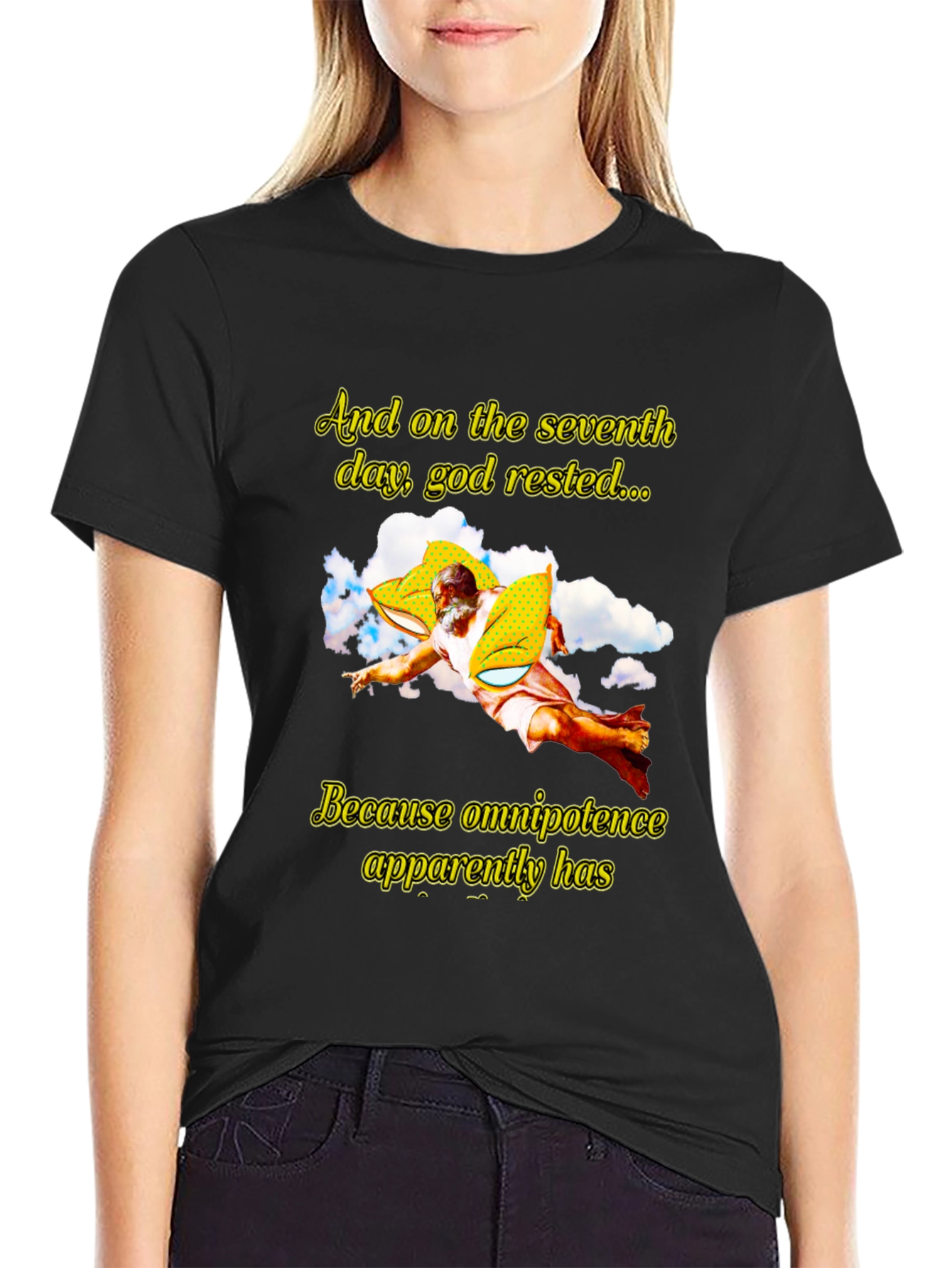 Humorous God Rested Graphic T-Shirt - Black