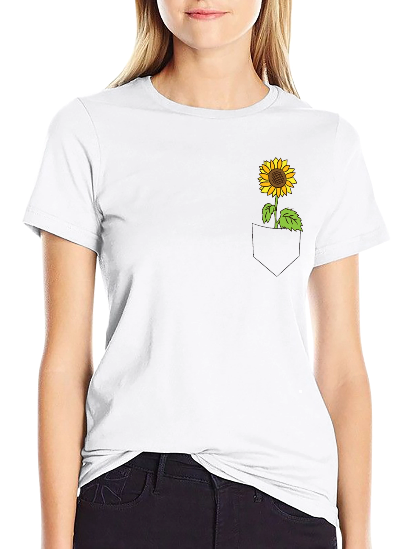 Sunflower Pocket Tee - Black Cotton Casual Wear