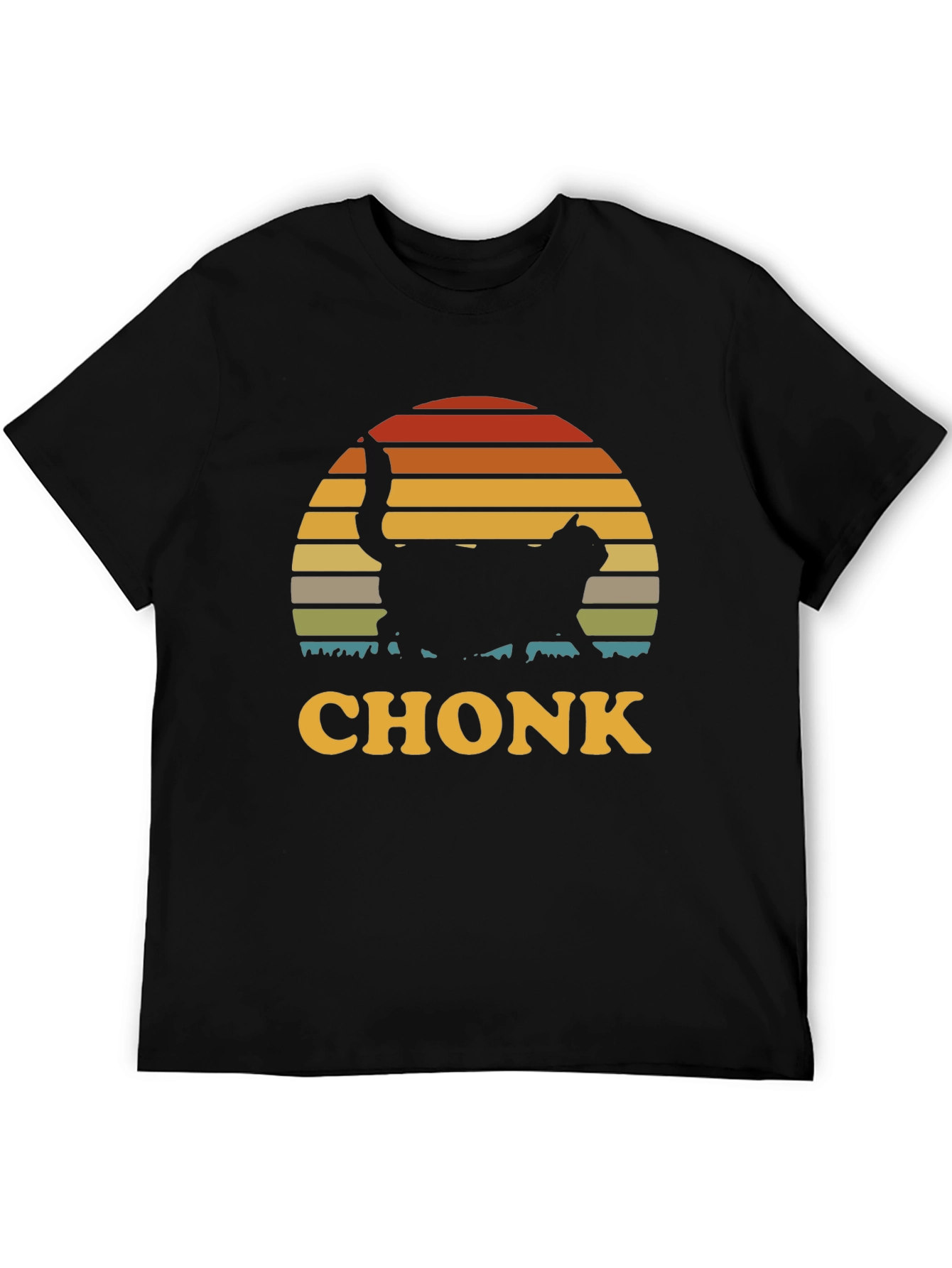 Chonk Cat T-Shirt - Retro Sunset Design