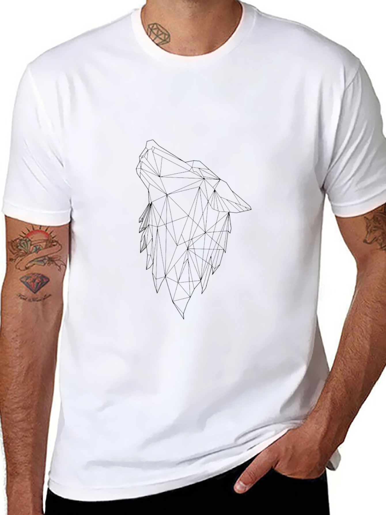 Geometric Wolf Graphic Black T-Shirt