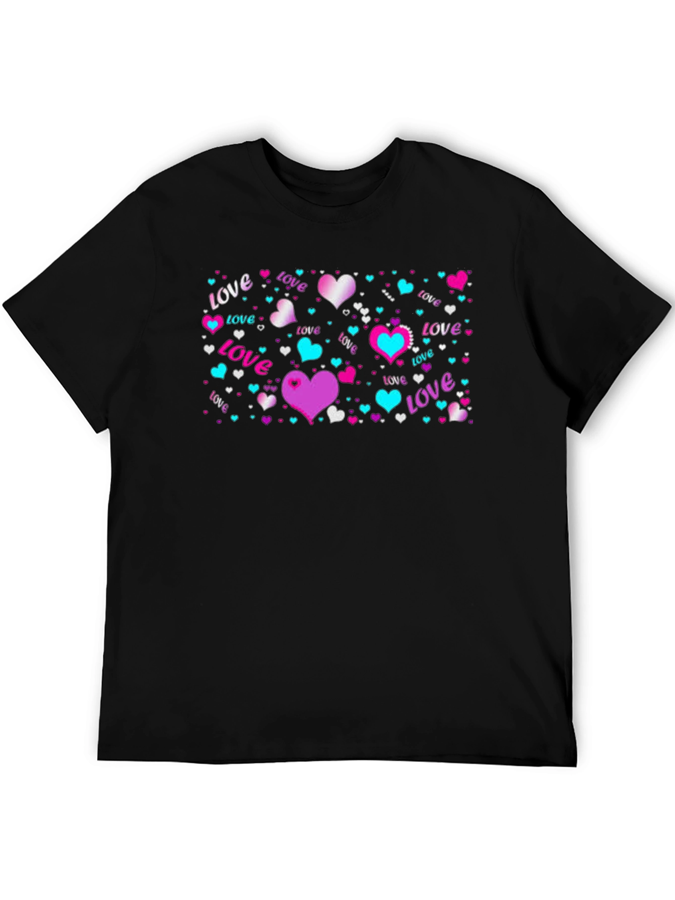 Love Hearts Graphic Black T-Shirt
