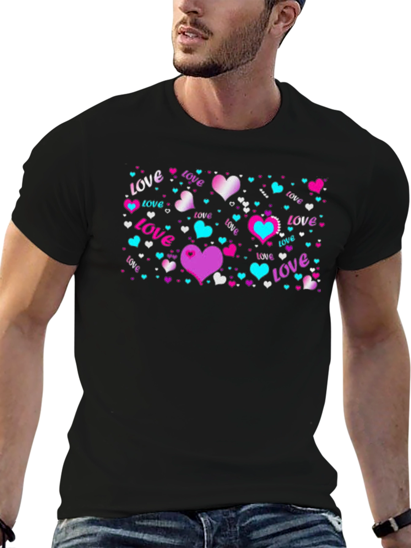 Love Hearts Graphic Black T-Shirt