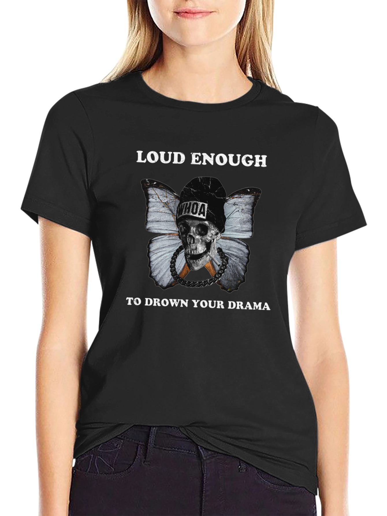 Loud Enough Skull Butterfly Graphic T-Shirt