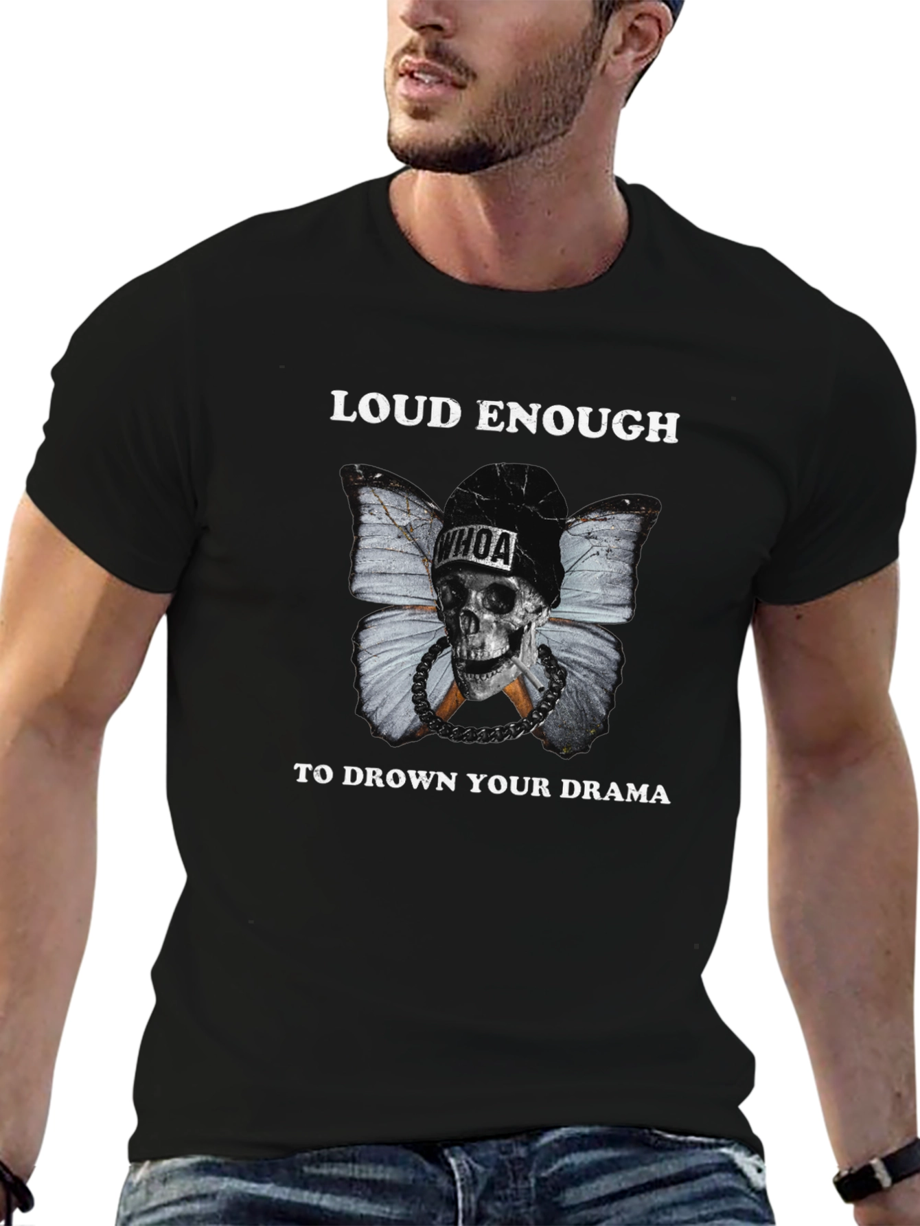 Loud Enough Skull Butterfly Graphic T-Shirt
