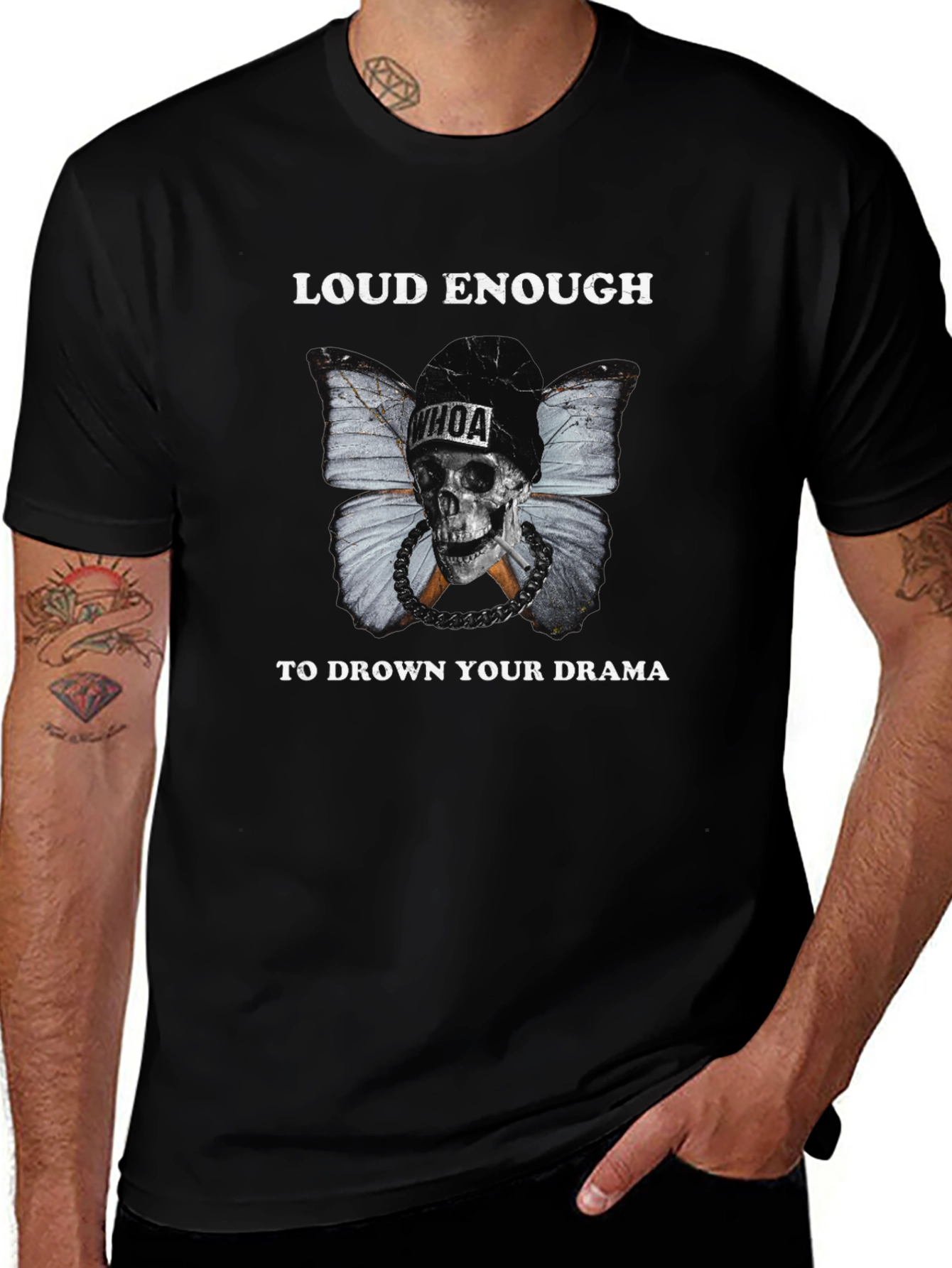 Loud Enough Skull Butterfly Graphic T-Shirt