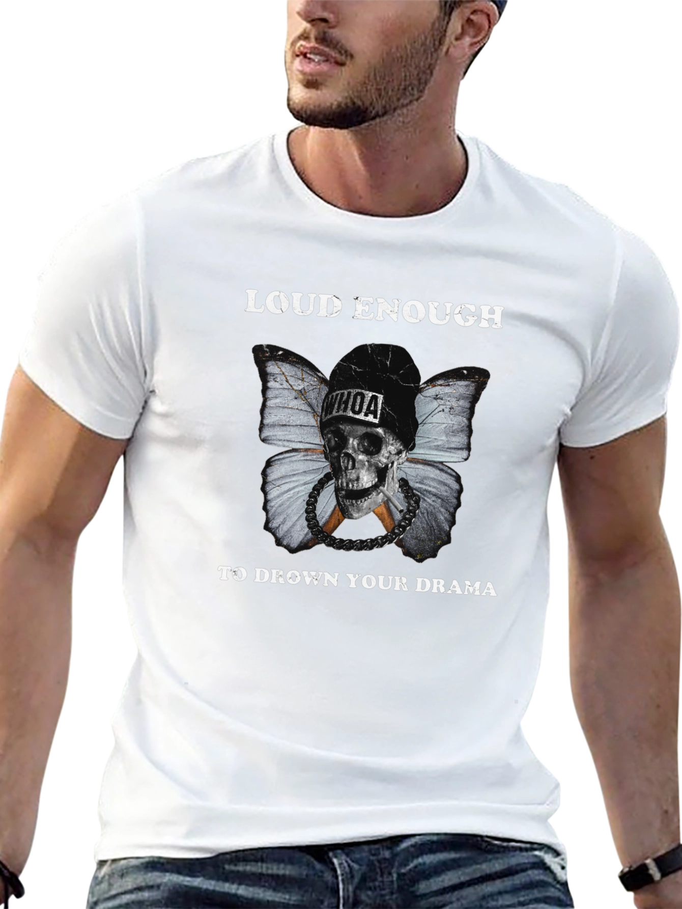 Loud Enough Skull Butterfly Graphic T-Shirt