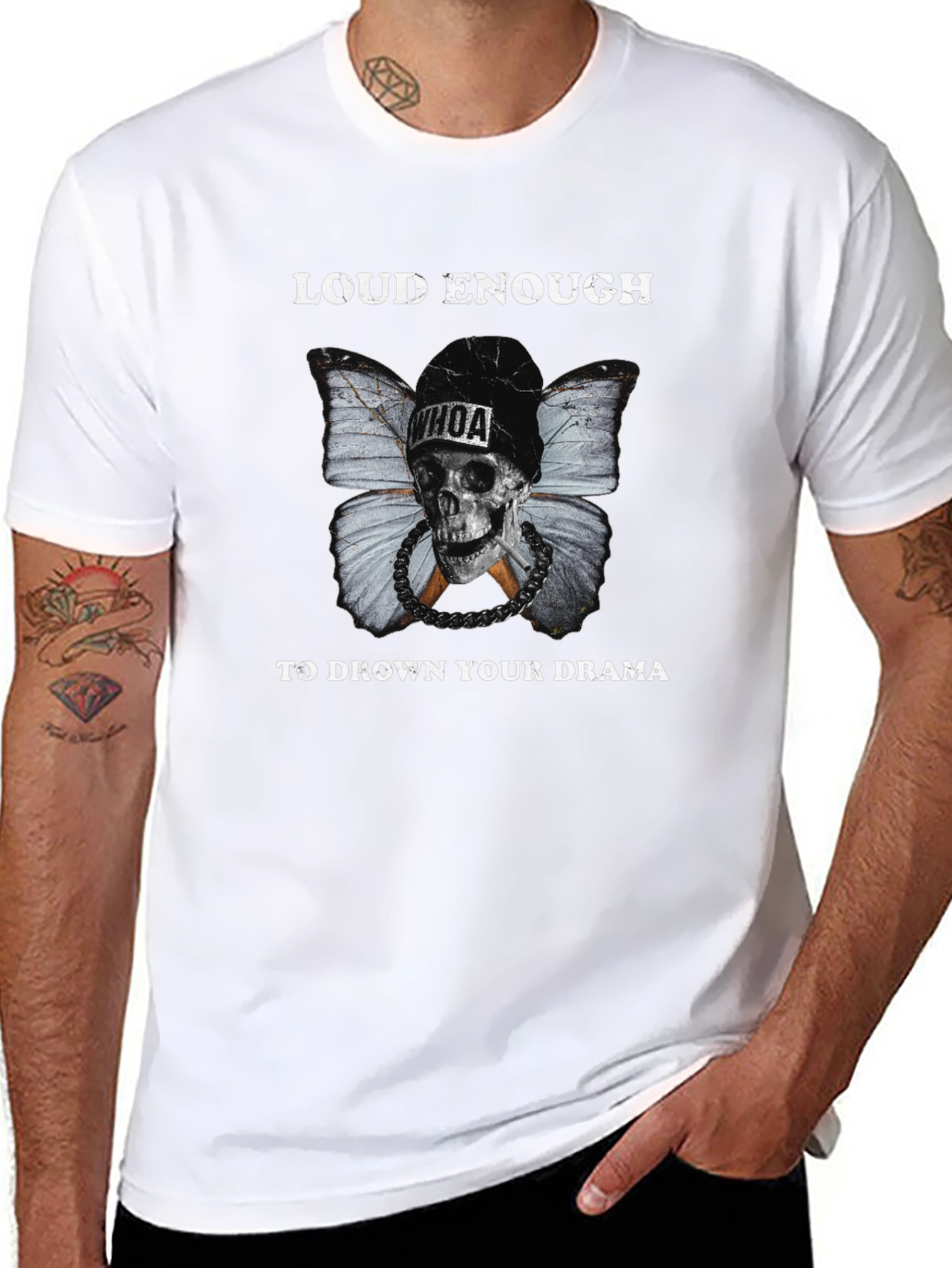 Loud Enough Skull Butterfly Graphic T-Shirt