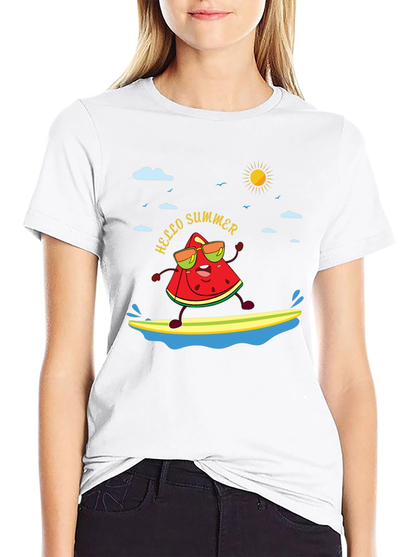 Hello Summer Watermelon Surfing T-Shirt