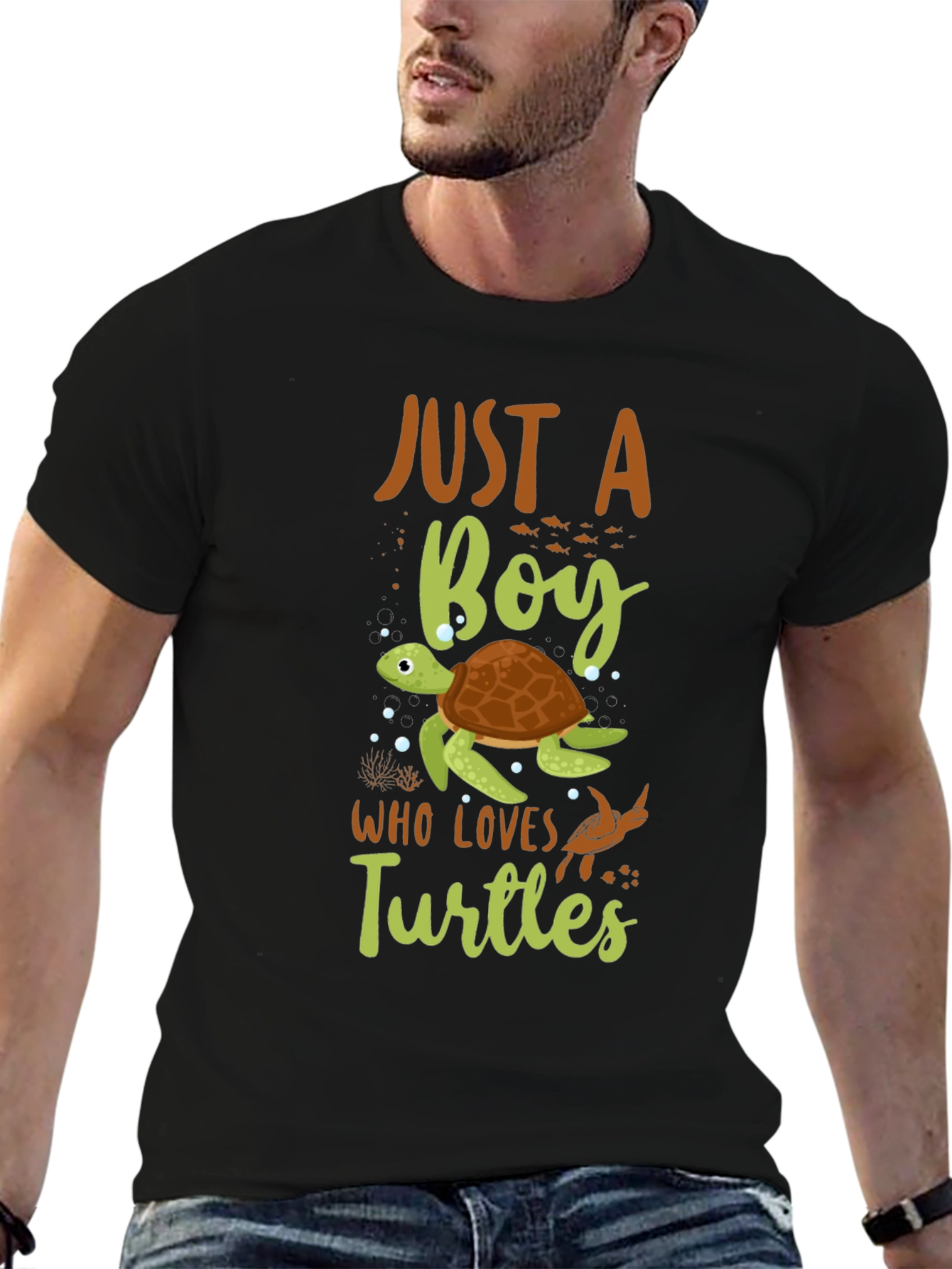 Just A Boy Who Loves Turtles Black T-Shirt
