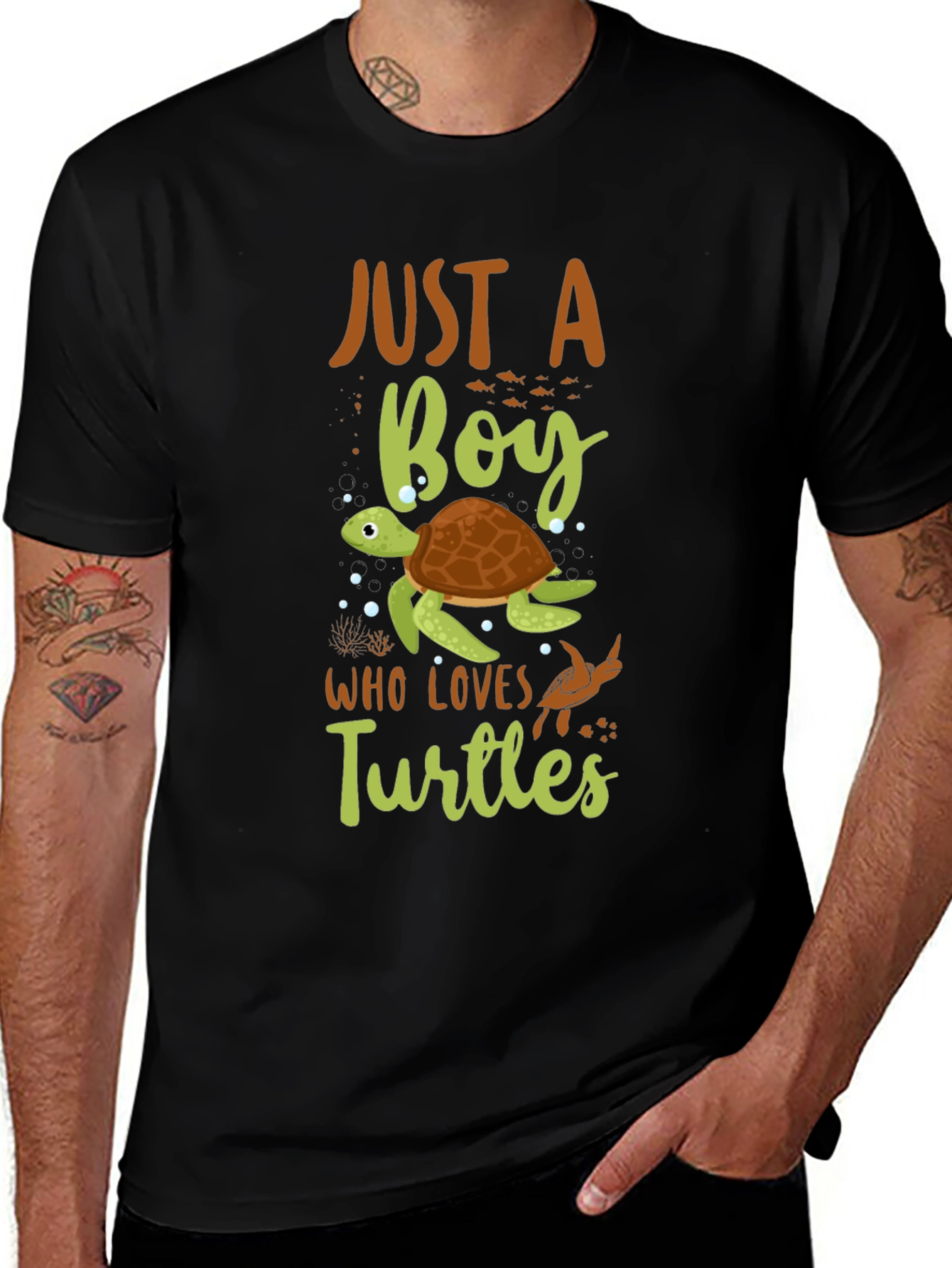 Just A Boy Who Loves Turtles Black T-Shirt