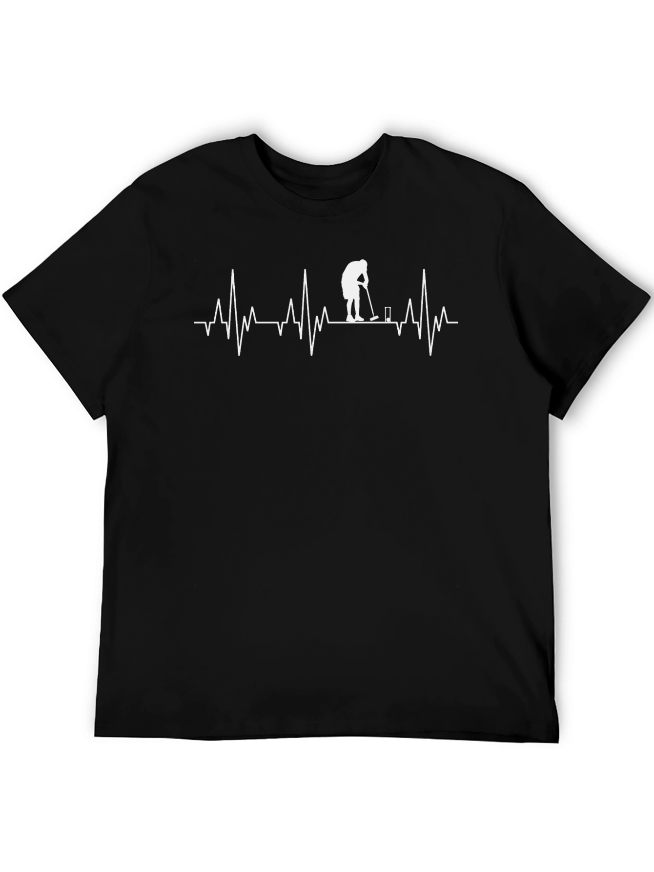 Golfer Heartbeat T-Shirt - Black Cotton Tee