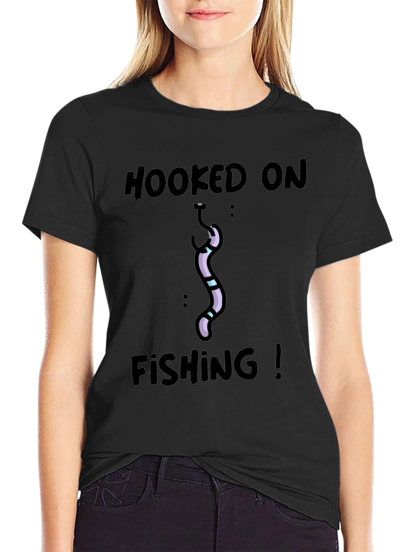 Hooked On Fishing T-Shirt - Black