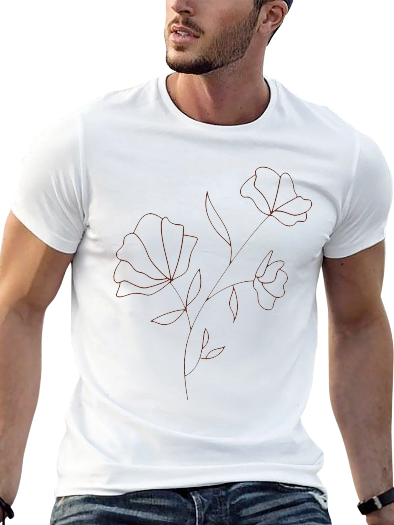 Minimalist Floral Outline Black T-Shirt