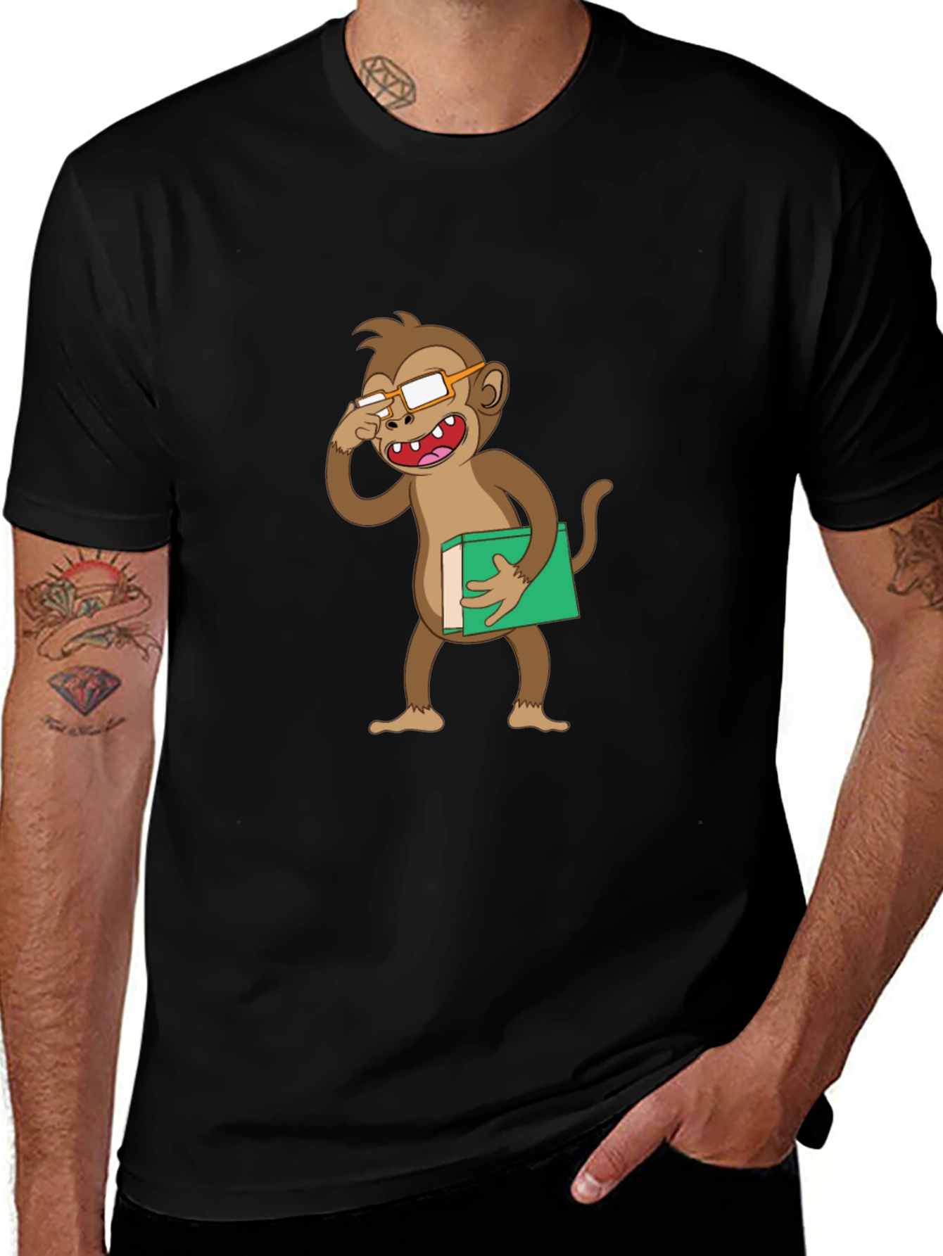 Funny Monkey Reading Book Graphic Tee