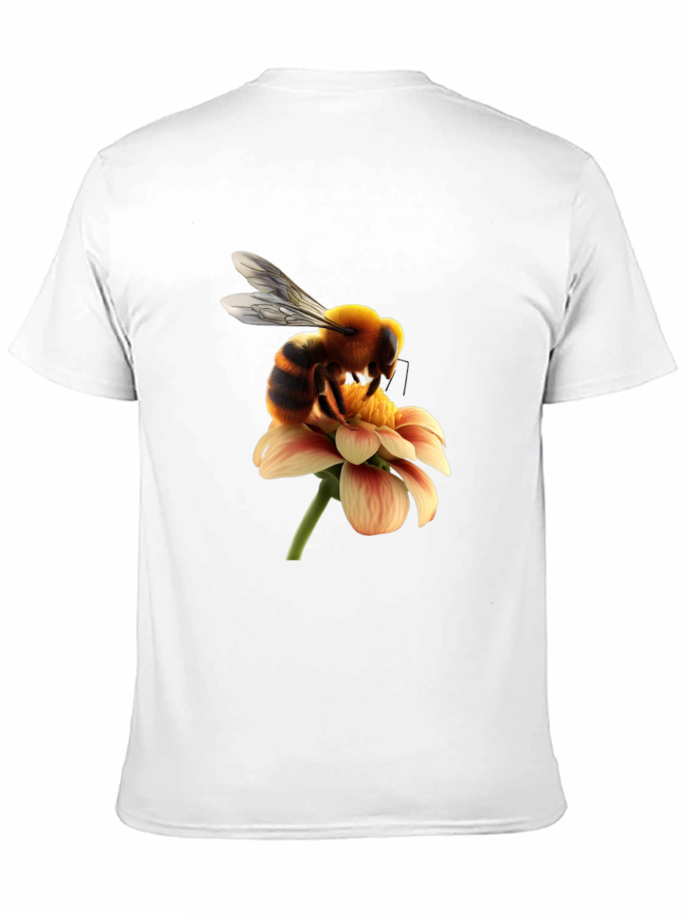 Bee on Flower Graphic Tee - Black Cotton T-Shirt